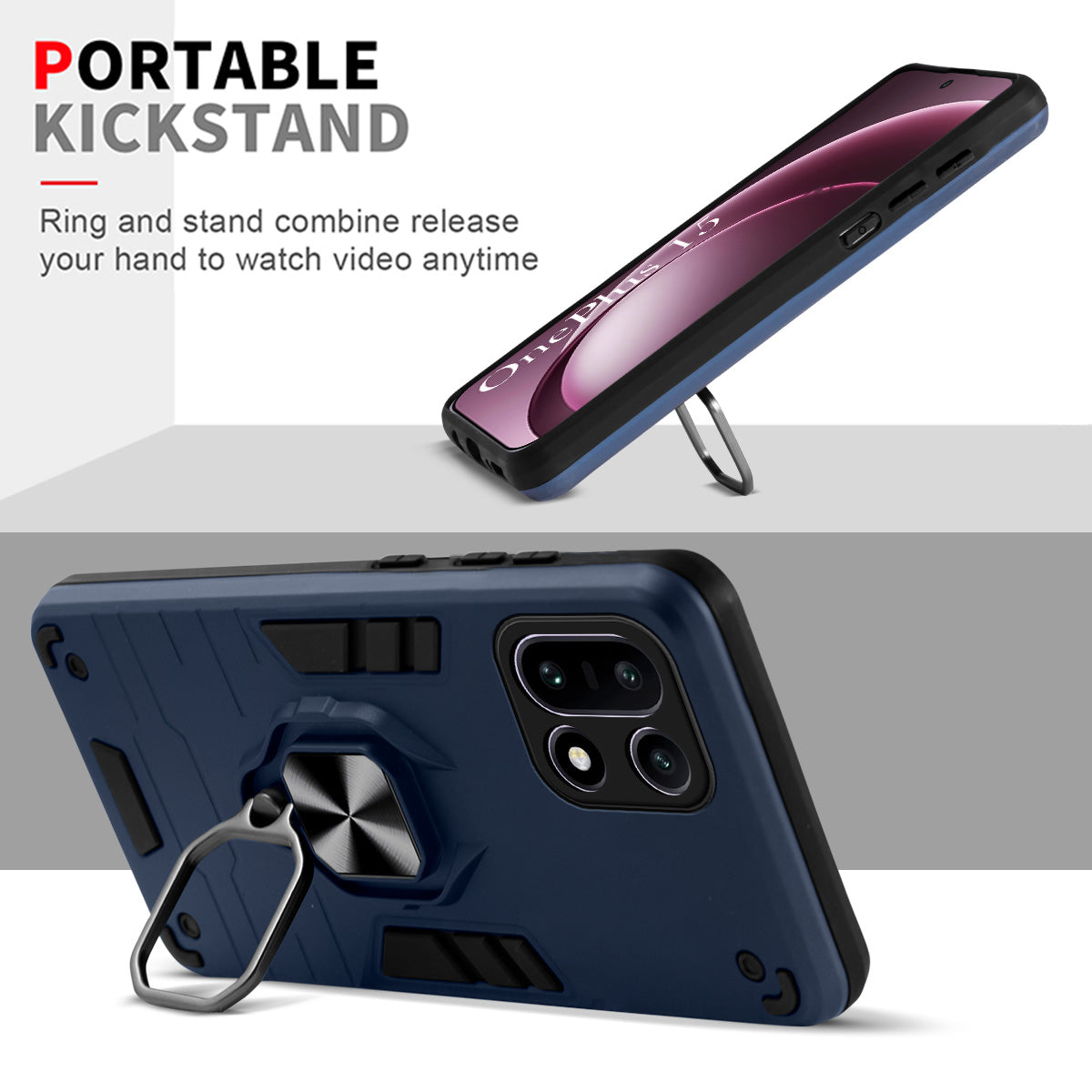 For OnePlus 15 5G Back Cover Case Hybrid Armor (Shockproof Dual Layer Polycarbonate |Ring Holder Kickstand)
