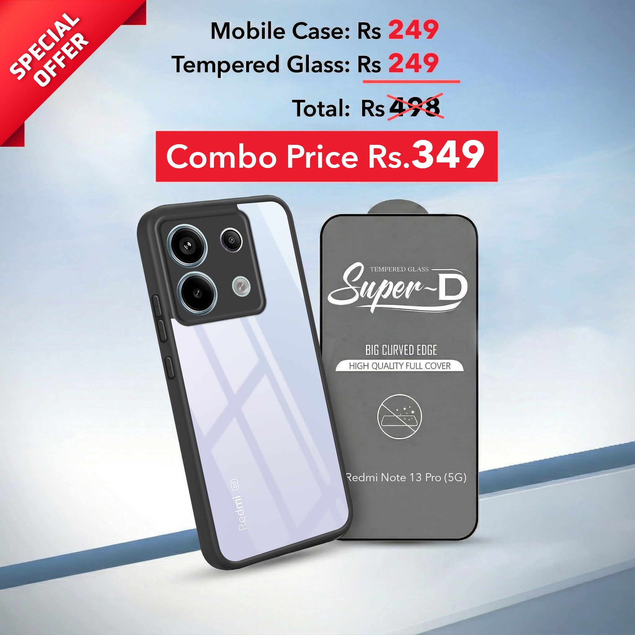 For Redmi Note 13 Pro Combo with Back Cover and 9H Tempered Glass (Lifetime Anti-Yellow | Crystal Clear Shockproof | Oleophobic Coating Screen Glass)