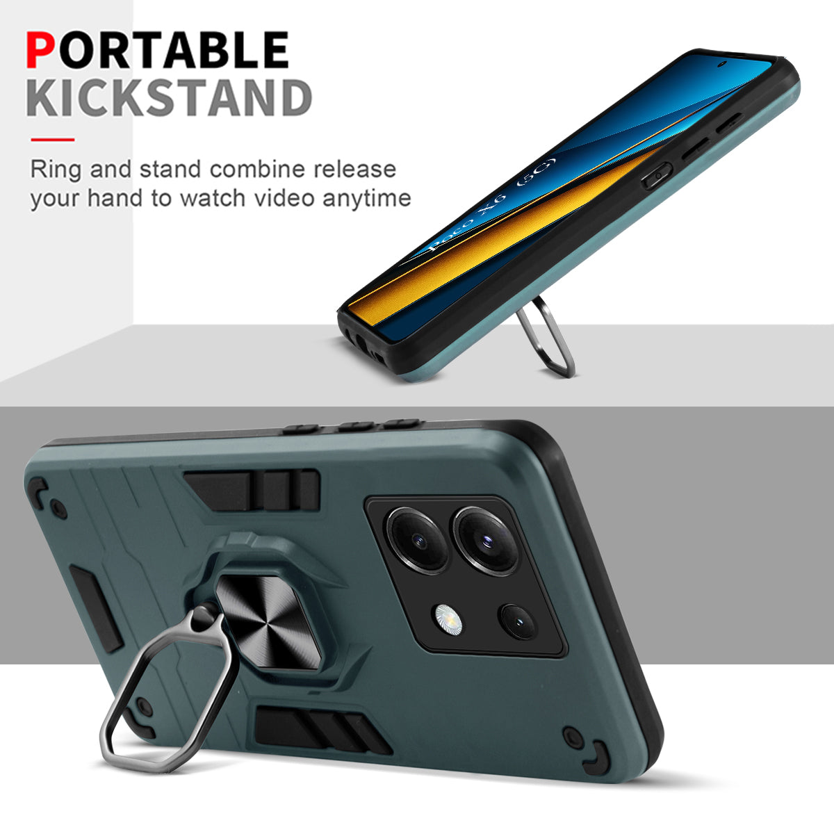 For Poco X6 5G Back Cover Case Hybrid Armor (Shockproof Dual Layer Polycarbonate |Ring Holder Kickstand)