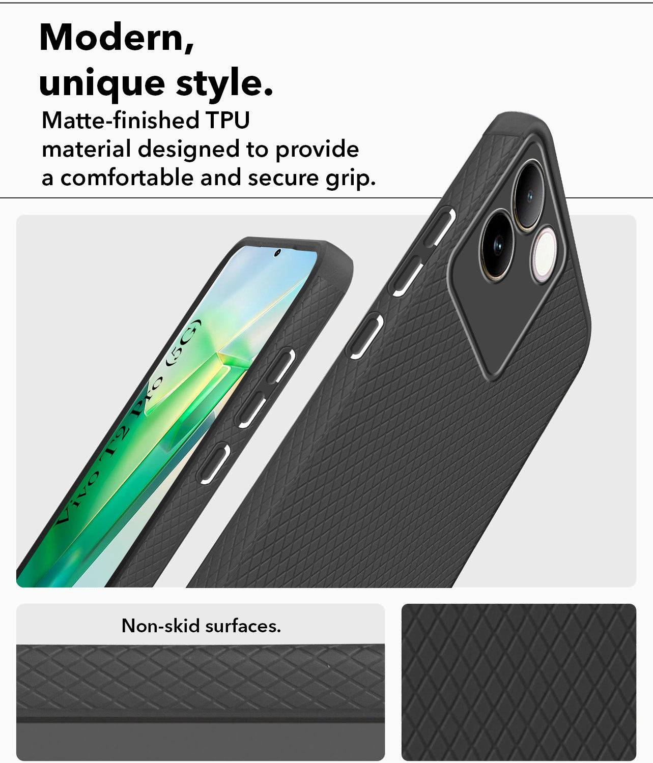 For Vivo T2 Pro Back Cover Case (Liquid Silicone | Side Grip | Camera Protection)