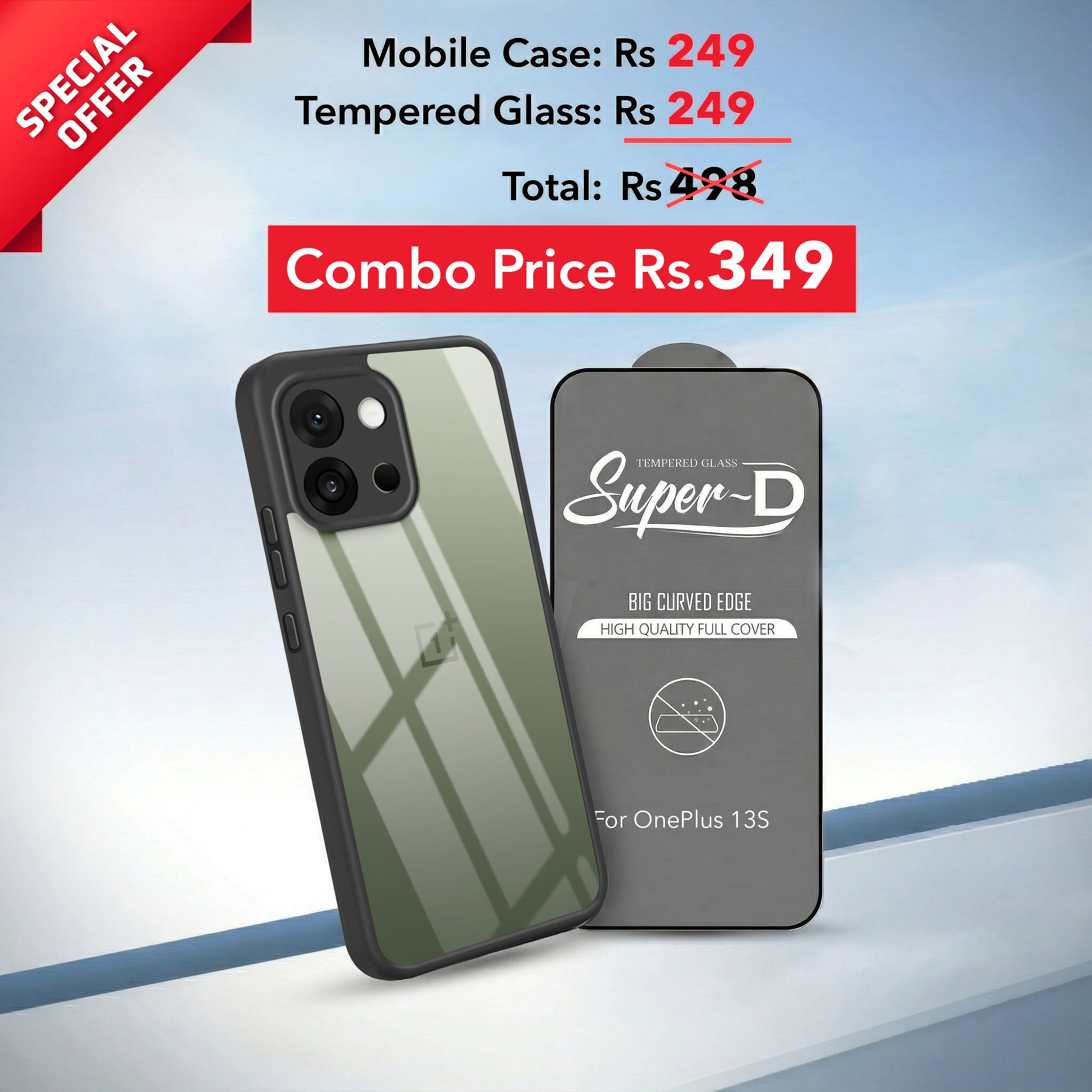 For OnePlus 13S Combo with Back Cover and 9H Tempered Glass (Lifetime Anti-Yellow | Crystal Clear Shockproof | Oleophobic Coating Screen Glass)