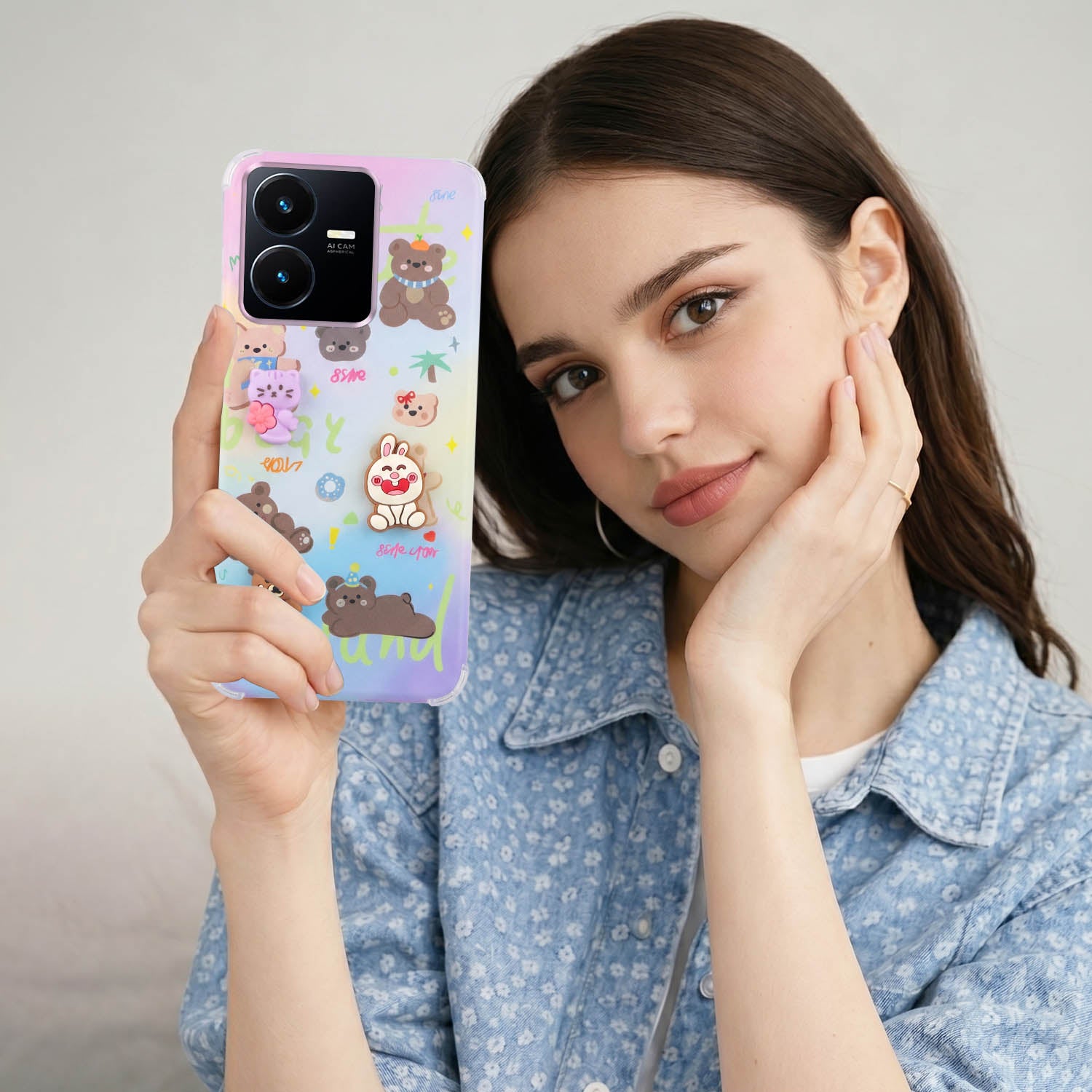 For Vivo Y22 | Vivo Y22s Back Cover Case (3D Cute Cartoons | Hard Back Side Soft | Matte Premium Finish | HD Printing)