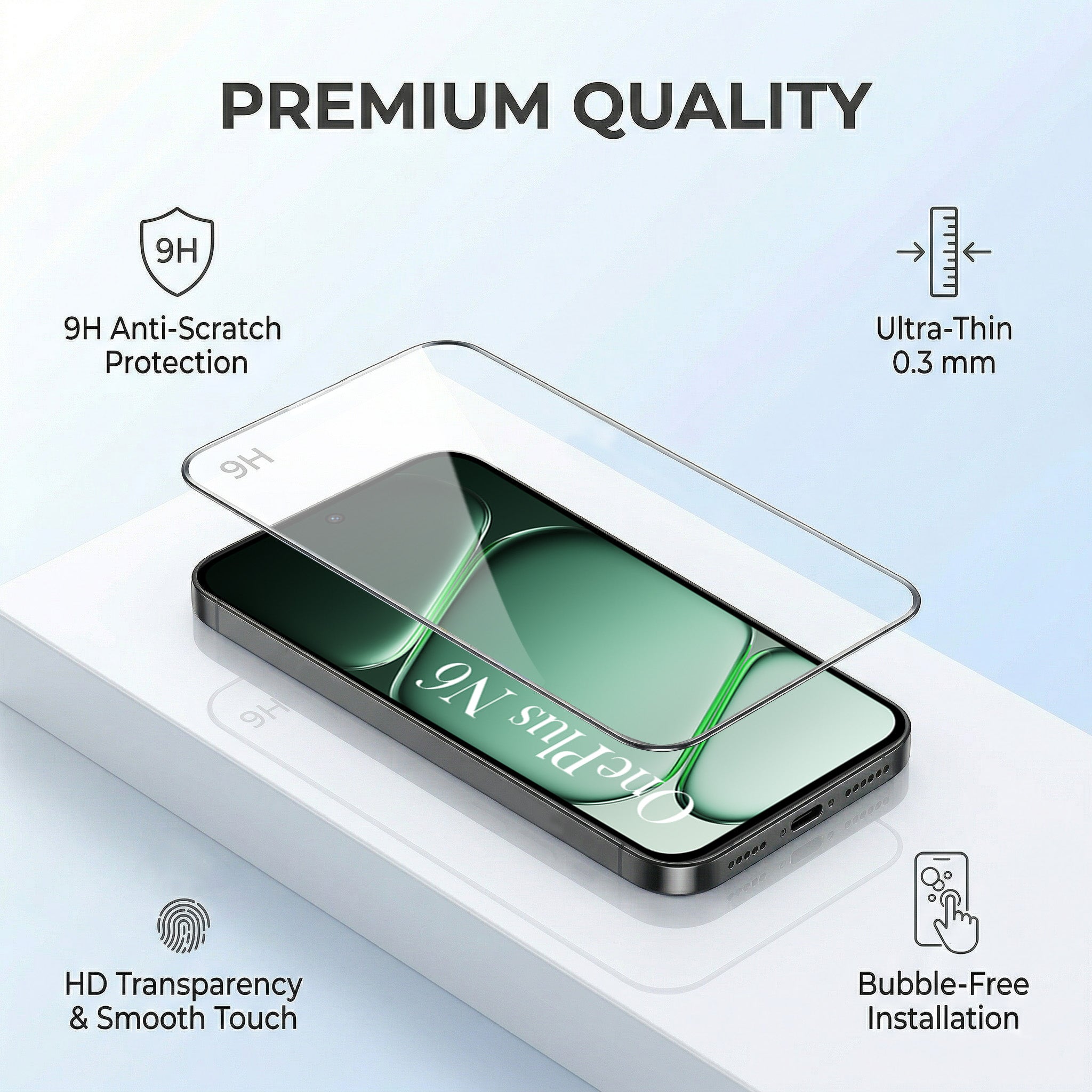 For OnePlus N6 Combo with Back Cover and 9H Tempered Glass (Lifetime Anti-Yellow | Sleek Hard Crystal | Oleophobic Coating Screen Glass)