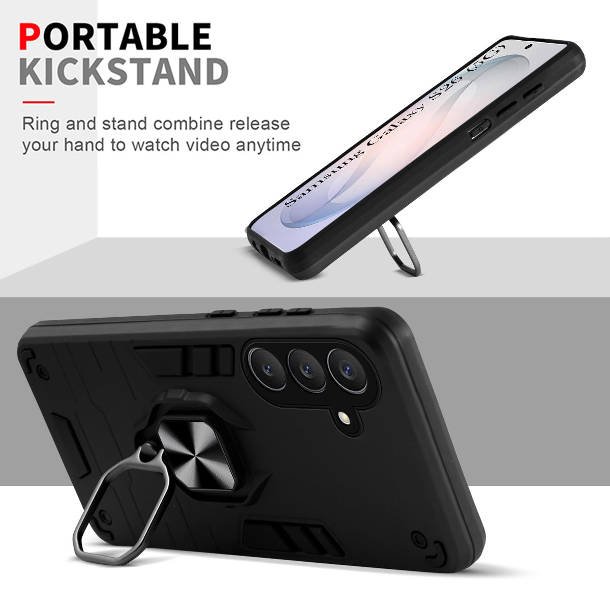 For Samsung Galaxy S26 5G Back Cover Case Hybrid Armor (Shockproof Dual Layer Polycarbonate |Ring Holder Kickstand)