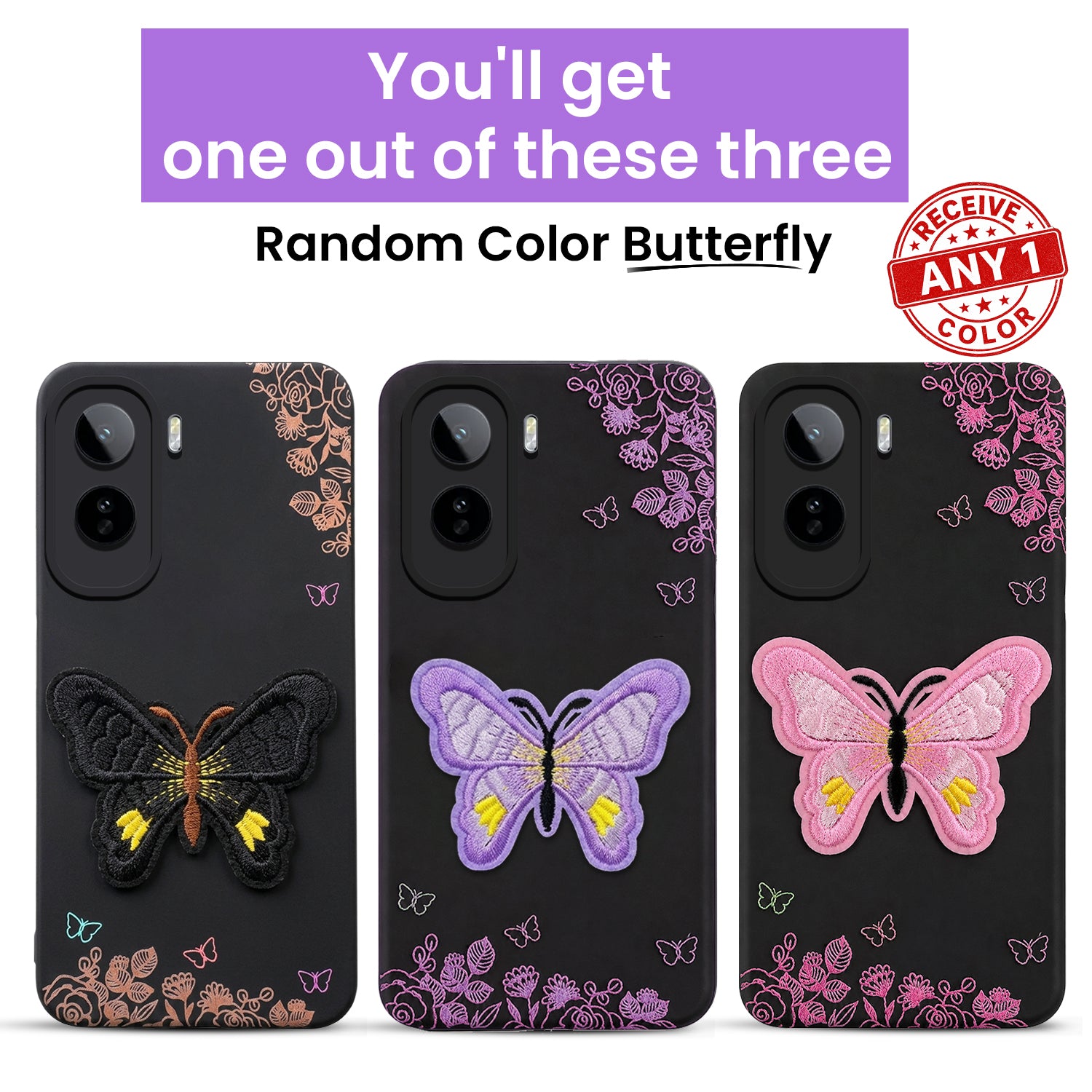 For Vivo T5 Pro 5G Back Cover Case (Soft Butterfly Embroidery | Women Teen Girls | Camera Protection| Matte Silicone)