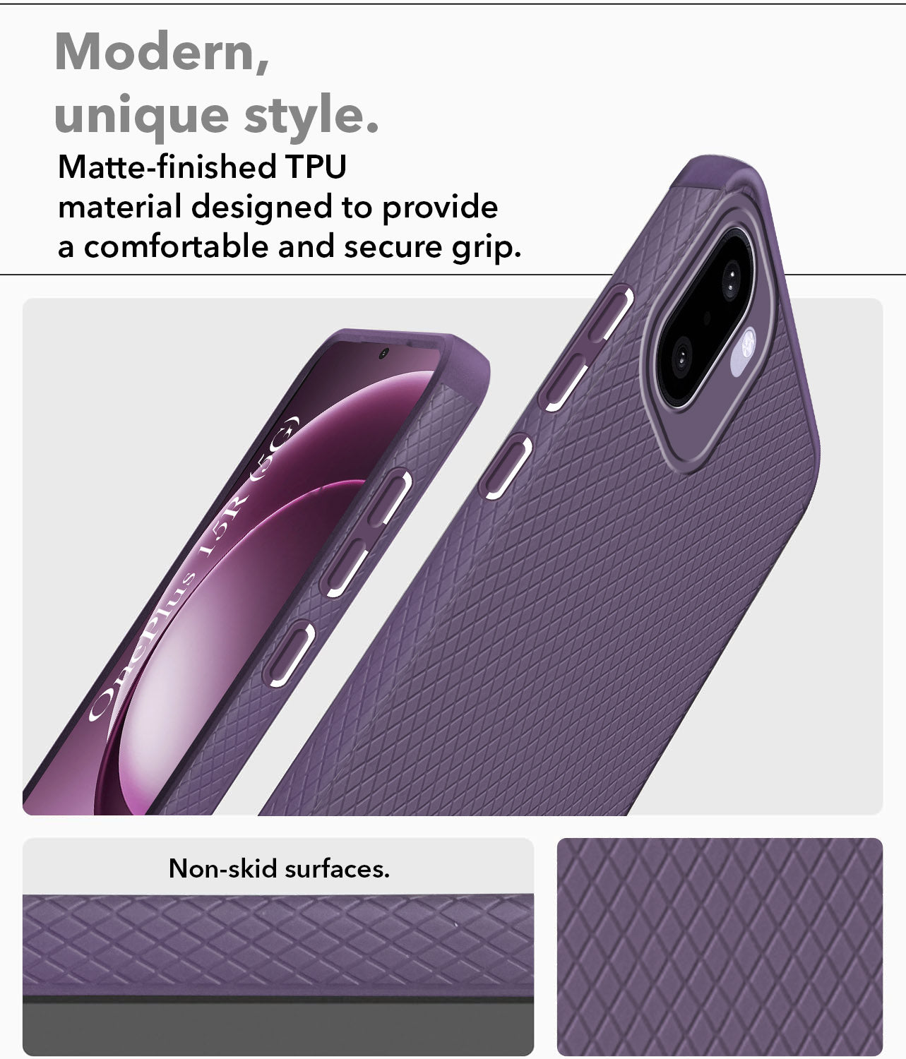 For OnePlus 15R Back Cover Case Liquid Silicone (Camera Protection | Side Grip Texture | Soft and Flexible)