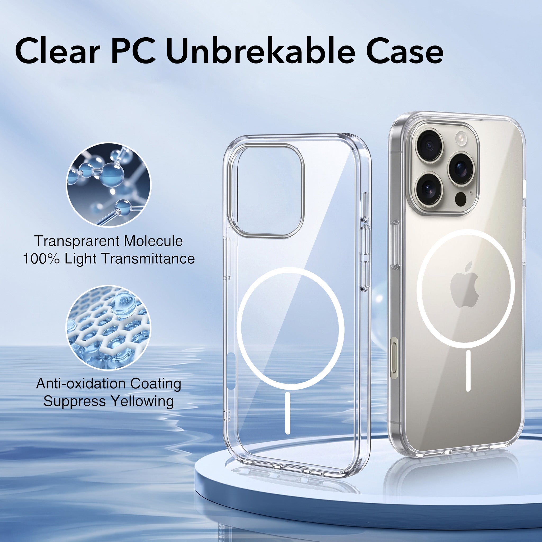 For iPhone 16 Pro Max Back Case Cover Crystal Anti Yellow (Unbreakable PC | MagSafe Wireless Charging Support |Camera Protection Bump)