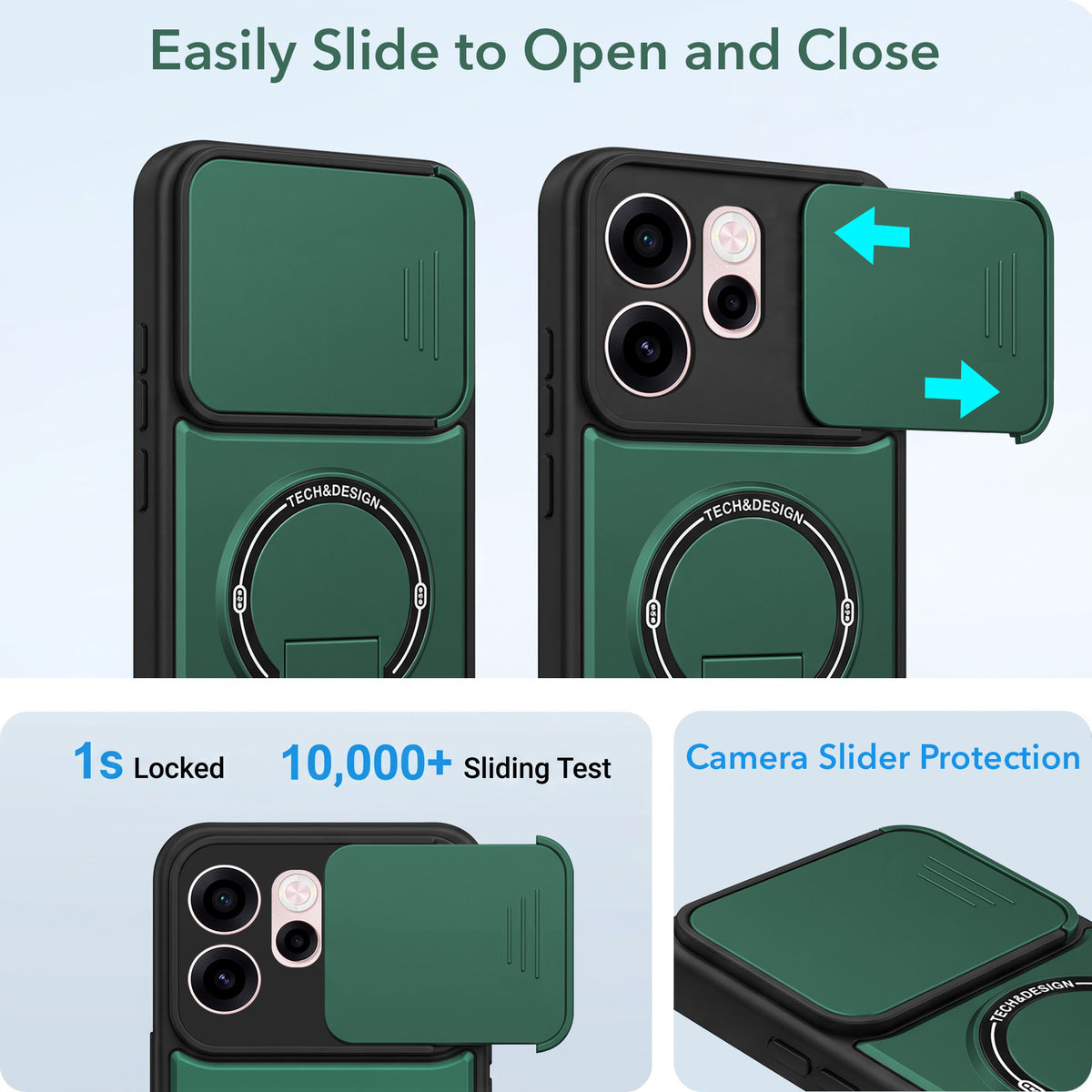 For Oppo Reno 15c Back Case Cover Metallic (Hybrid Armor Kickstand | Sliding Shutter Camera Protection | MagSafe Compatible)