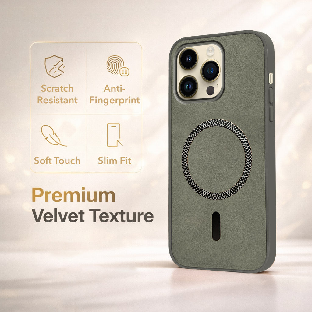 For Apple iPhone 14 Pro Max Back Cover Case Leather Finish(MagSafe Compatible Wireless Charging | Soft Touch | Camera Bump Protection)