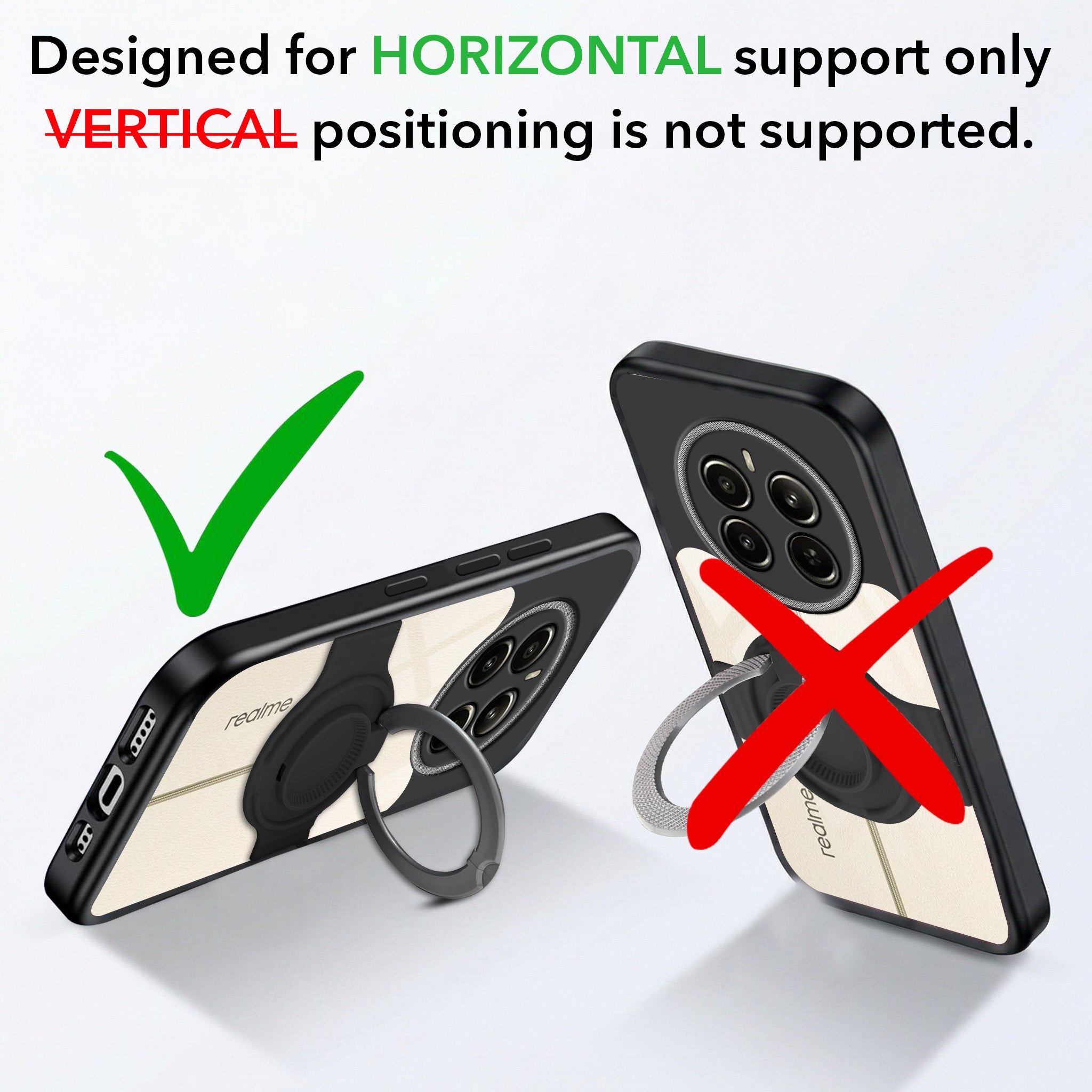 For Realme 12 Plus Back Cover Case with stand (Built-in Ring Holder Kickstand | Lifetime Anti Yellow | Camera Protection)