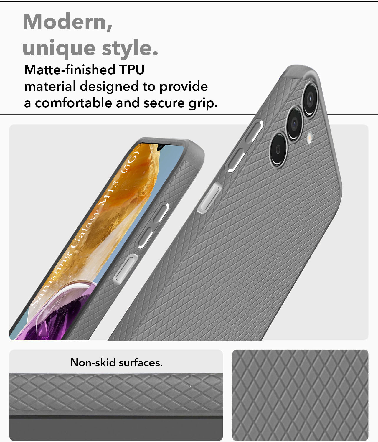 For Samsung Galaxy M15 5G Back Cover Case (Liquid Silicone | Side Grip | Camera Protection)