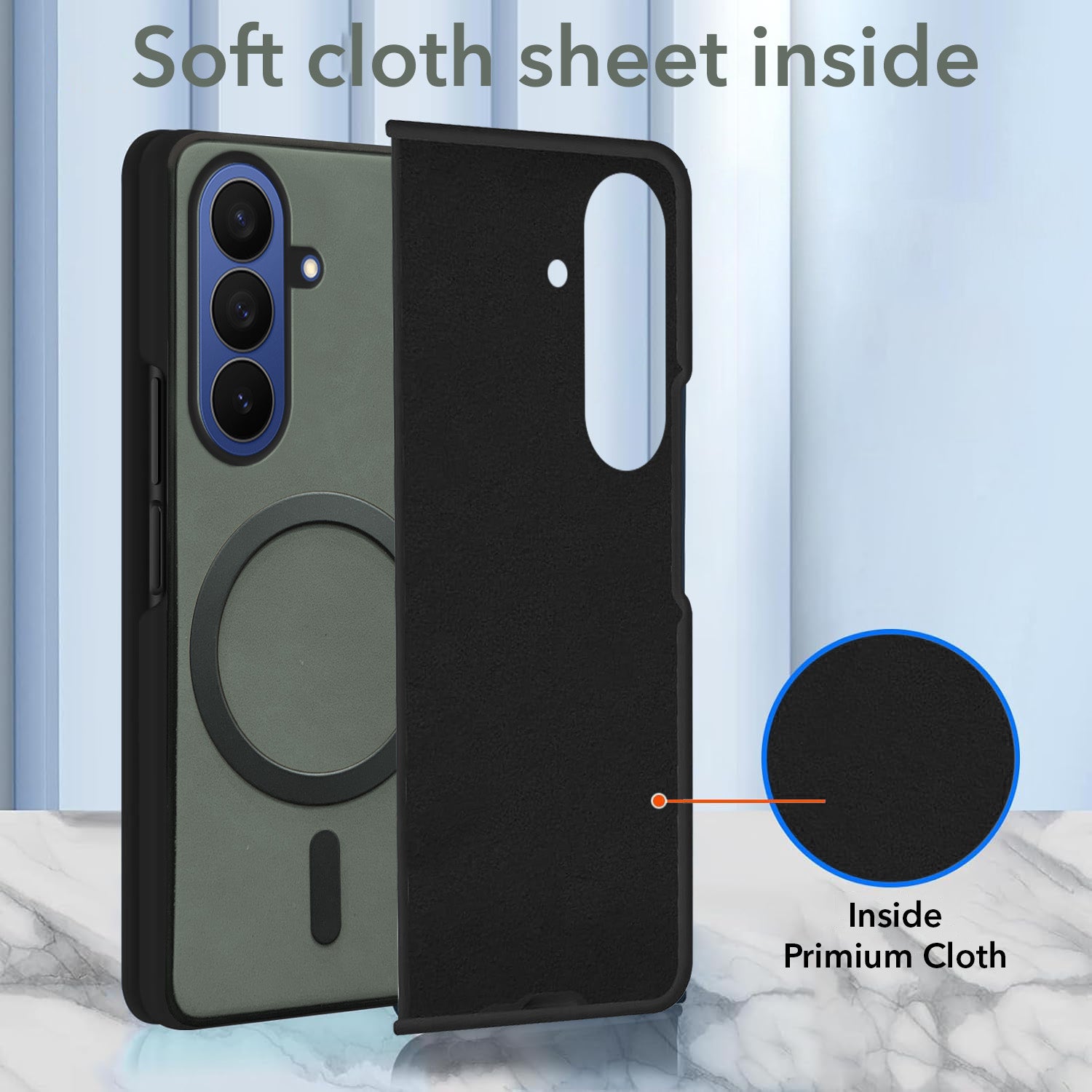 For Samsung Galaxy Z Fold 7 Back Cover Case Leather Finish (MagSafe Wireless Charging Compatible | Inside Microfiber Cloth)