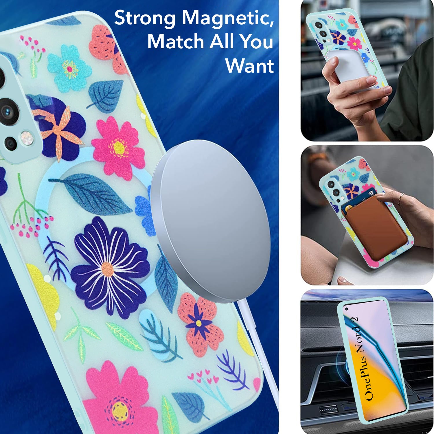 For OnePlus Nord 2 Back Cover Case (Cute Floral Design | Flower Print for Girls | MagSafe Compatible Wireless Charging)