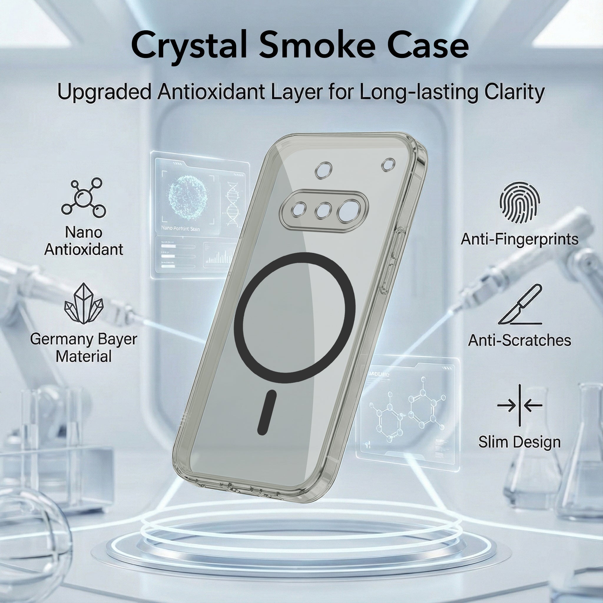 For Nothing Phone 3A 5G Back Cover Case Lifetime Anti-Yellow MagSafe Compatible Clear (Sleek Hard Crystal | Shockproof and Camera Protection)