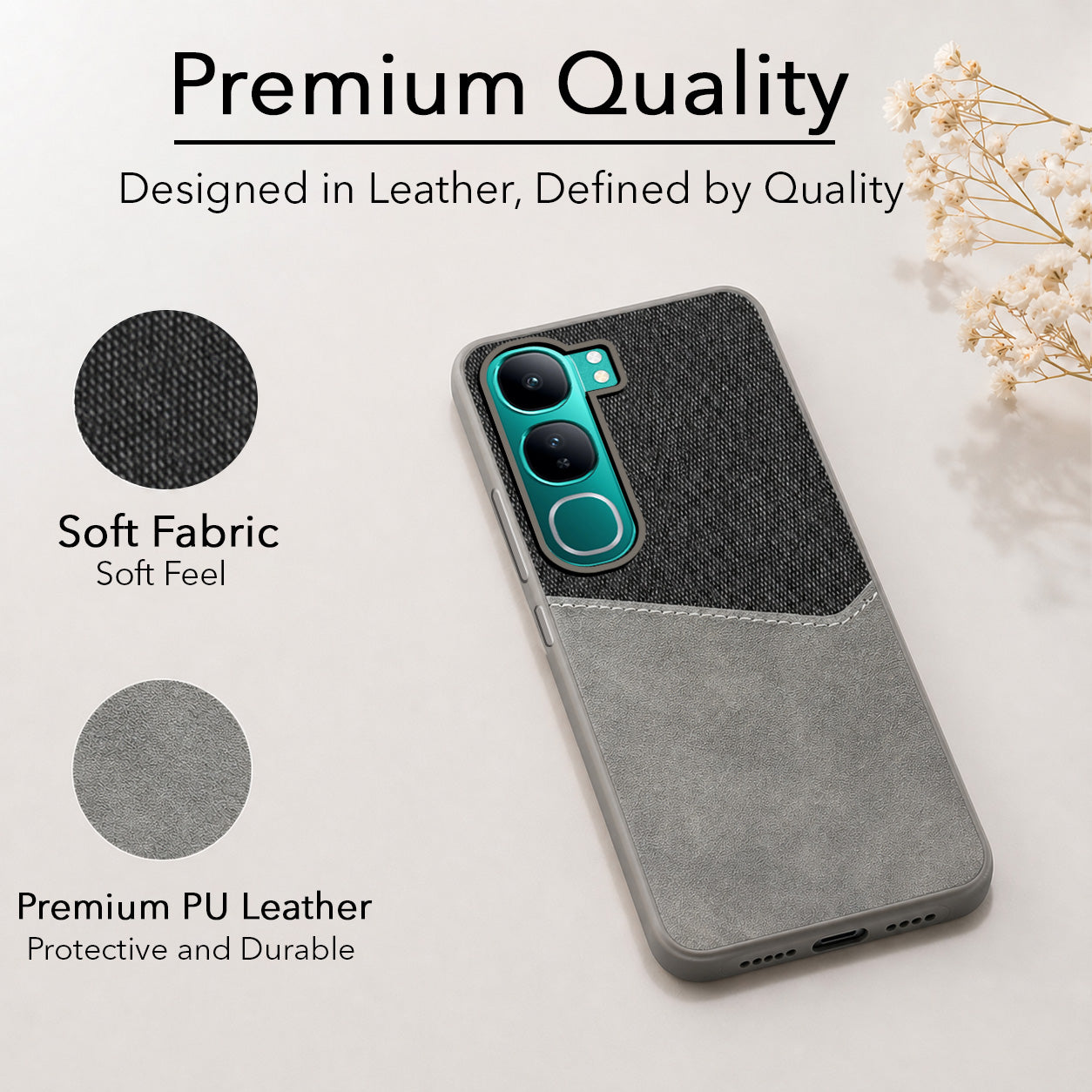 For Vivo Y300 Back Cover Case (Dual PU Leather Stitch | Professional Minimalist | Soft and Flexible)