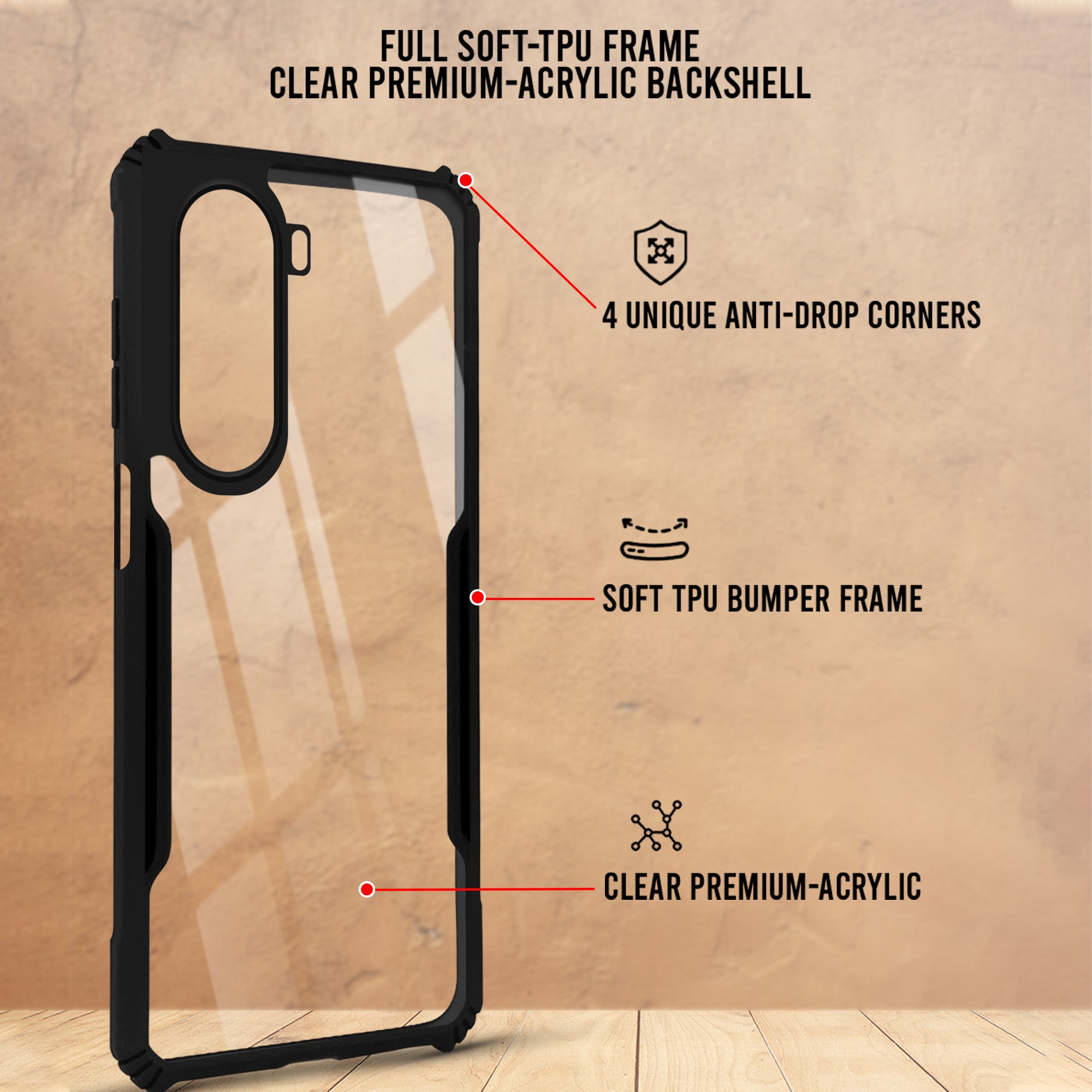 For OnePlus Nord CE 6 Lite Back Cover Case Hybrid (Shockproof with Polycarbonate Clear Panel | Professional Black)