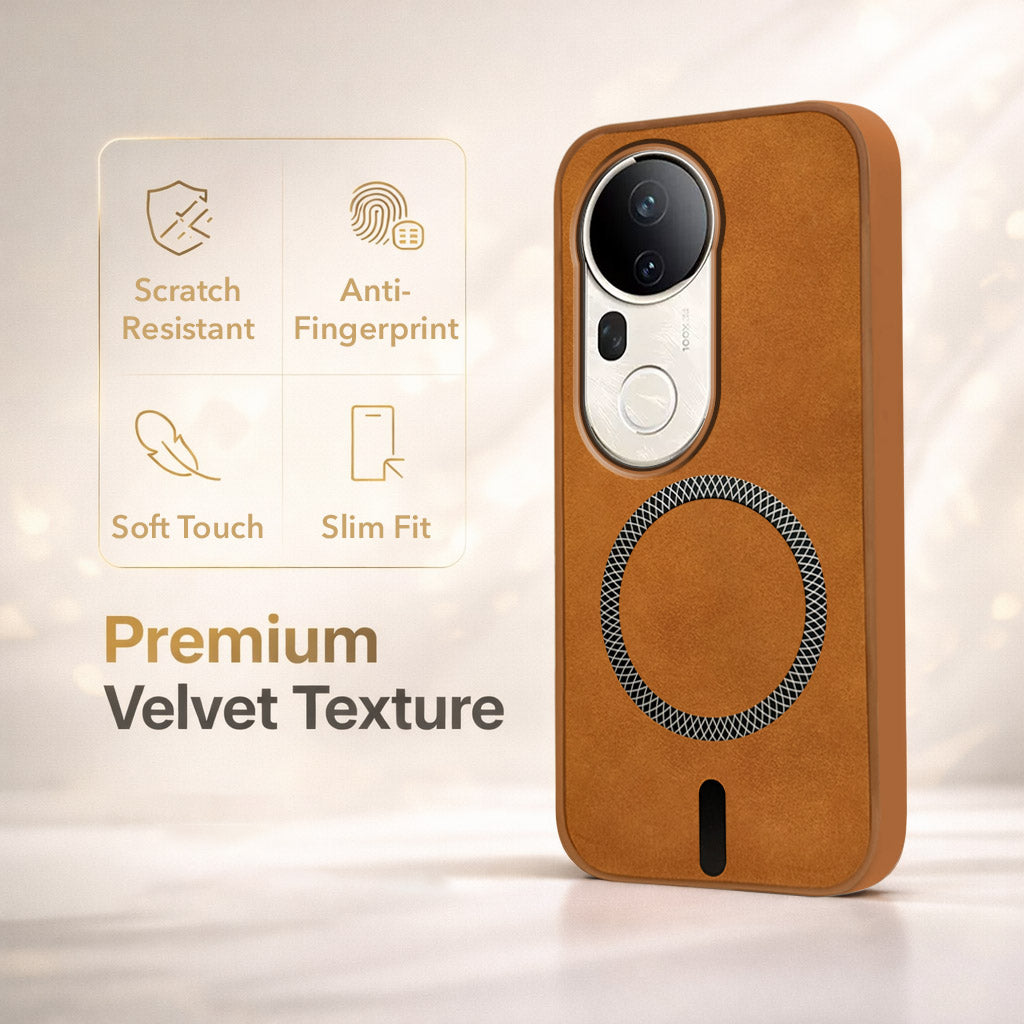 For Vivo T4 Ultra Back Cover Case Leather Finish (MagSafe Compatible Wireless Charging | Soft Touch | Camera Bump Protection)