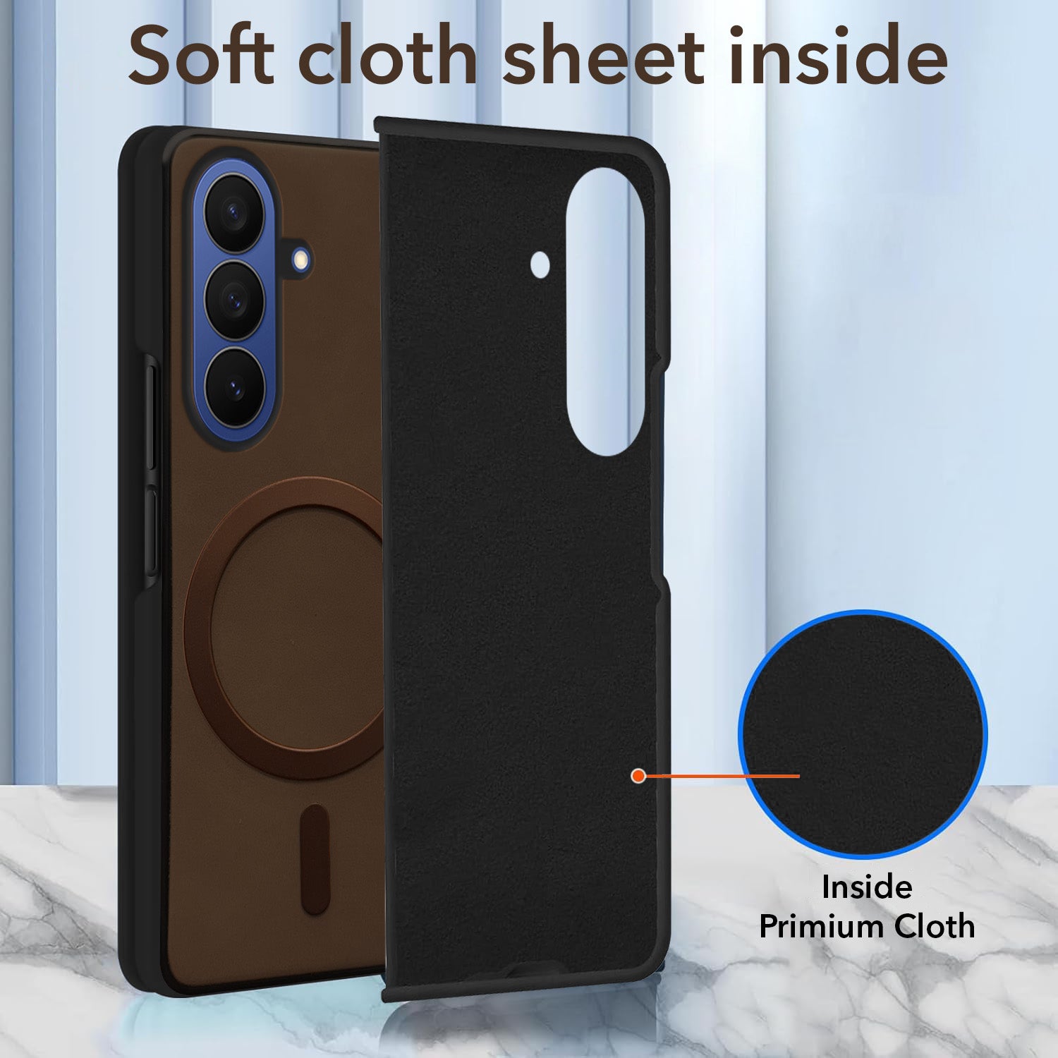 For Samsung Galaxy Z Fold 7 Back Cover Case Leather Finish (MagSafe Wireless Charging Compatible | Inside Microfiber Cloth)