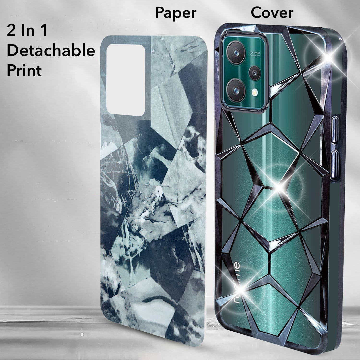For Realme 9 Pro Back Cover Case ( Dual Design Glitter Sparkle and Detachable Diamond Print Case | Soft and Flexible)