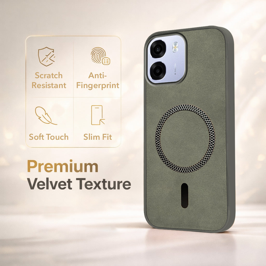 For Oppo A6 5G | Oppo K14 5G Back Cover Case Leather Finish (MagSafe Compatible Wireless Charging | Soft Touch | Camera Bump Protection)