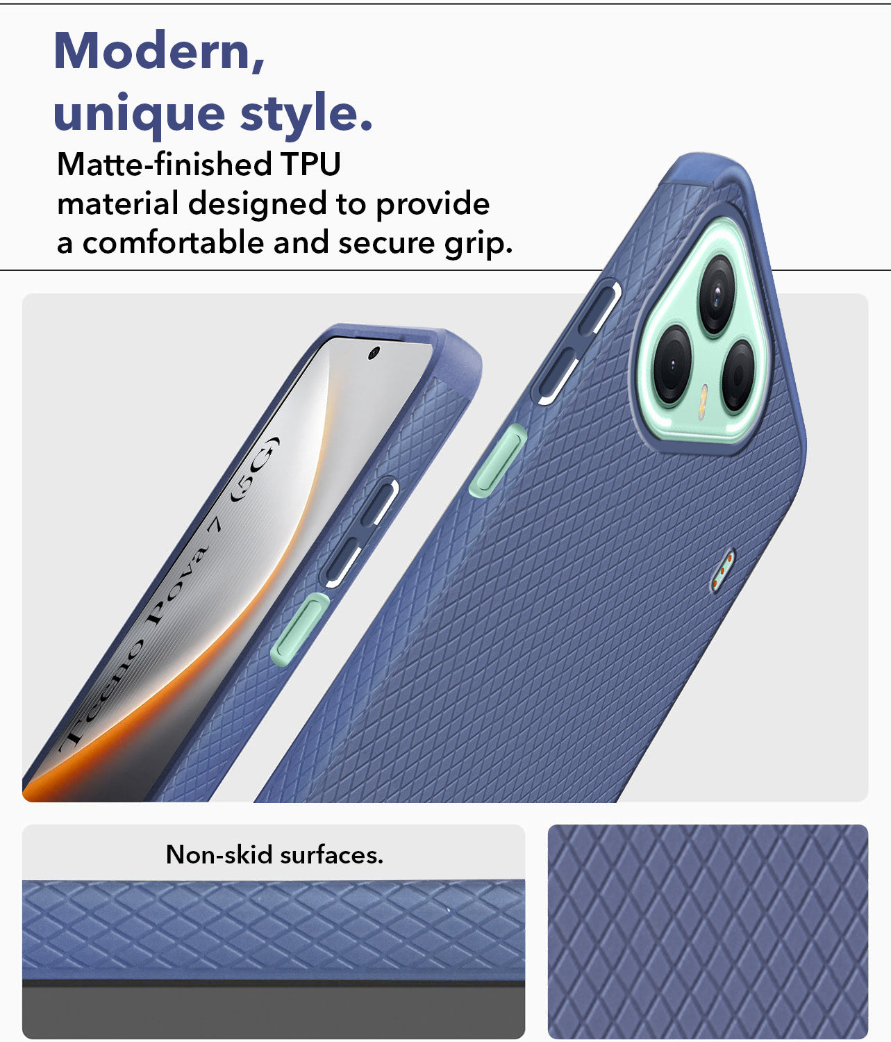 For Tecno Pova 7 5G Back Cover Case (Liquid Silicone | Side Grip | Camera Protection)