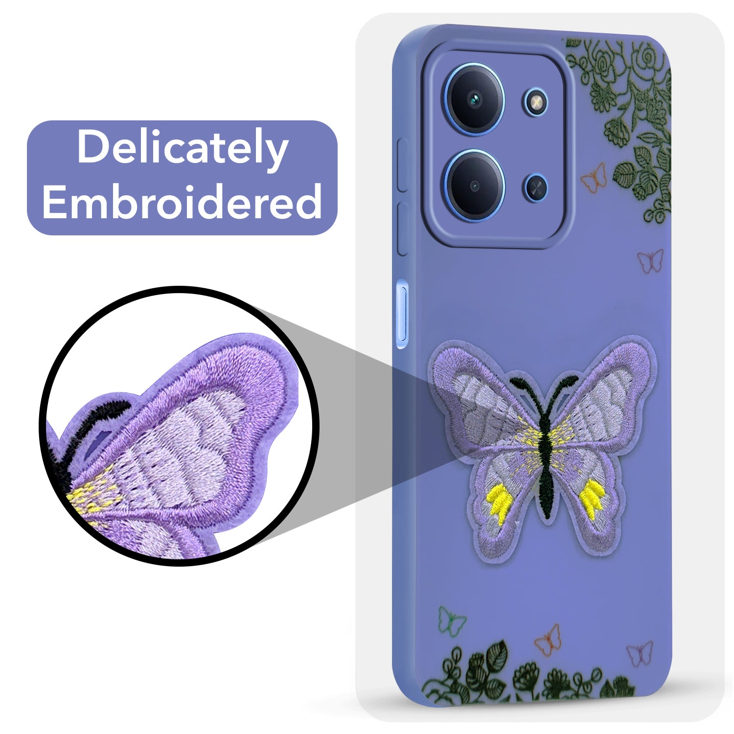 For Redmi 15C Back Cover Case (Soft ButterFly Embroidery | Women Teen Girls | Camera Protection| Matte Silicone)