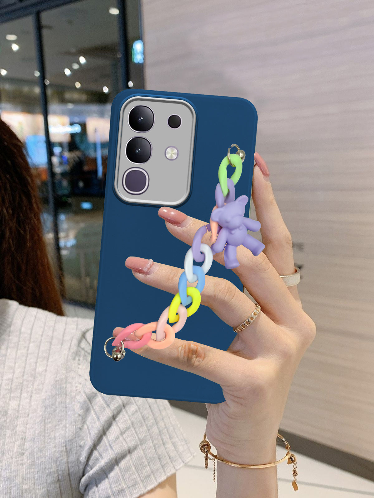 For Vivo T4x | Vivo Y31 Pro Back Cover Case ( Wrist Hanging Chain | Teddy Bracelet Charms | Dual Color Matte Finish | Full Camera Protection | Sleek and Professional)