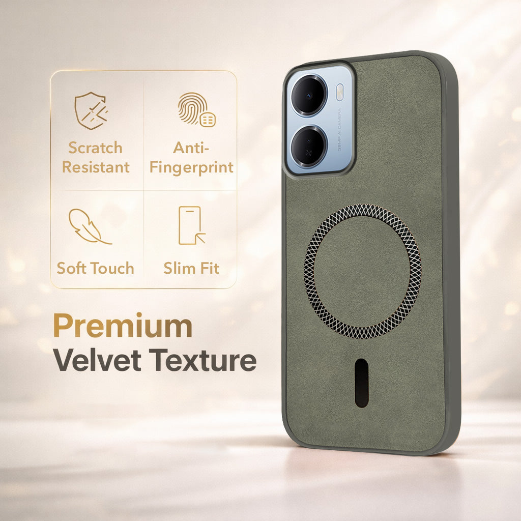 For Redmi 15A 5G Back Cover Case Leather Finish (MagSafe Compatible Wireless Charging | Soft Touch | Camera Bump Protection)