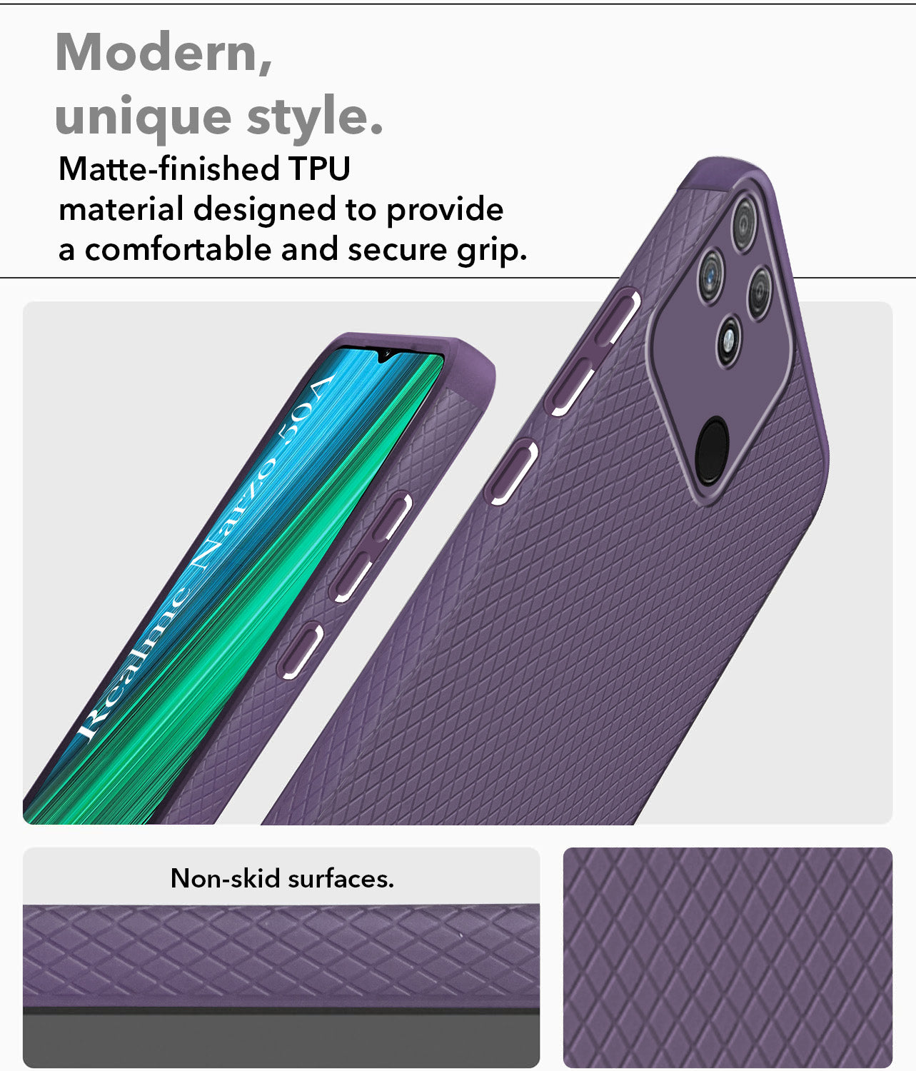 For Realme Narzo 50A Back Cover Case Liquid Silicone (Camera Protection | Side Grip Texture | Soft and Flexible)