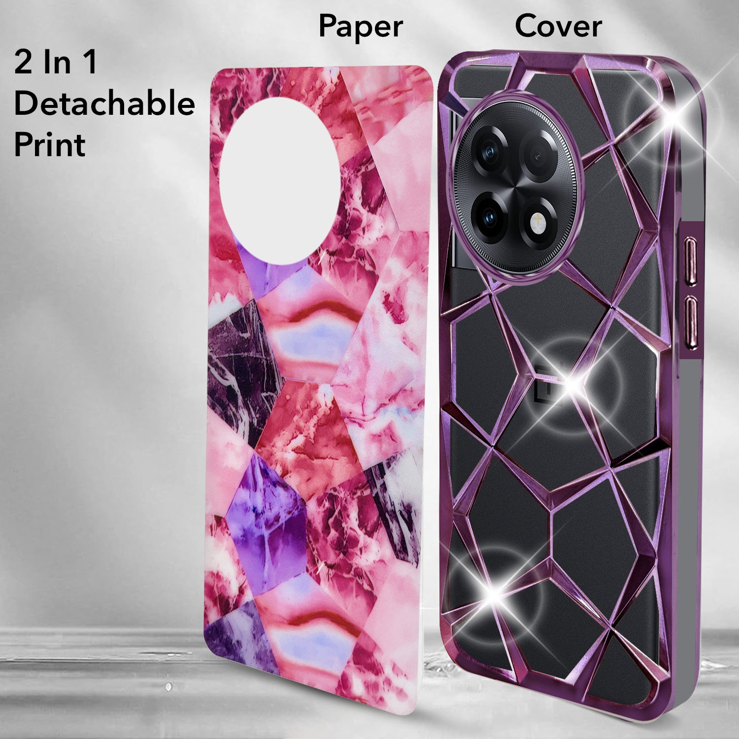 For OnePlus 11R Back Cover Case (Dual Design Glitter Sparkle and Detachable Diamond Print Case | Soft and Flexible)