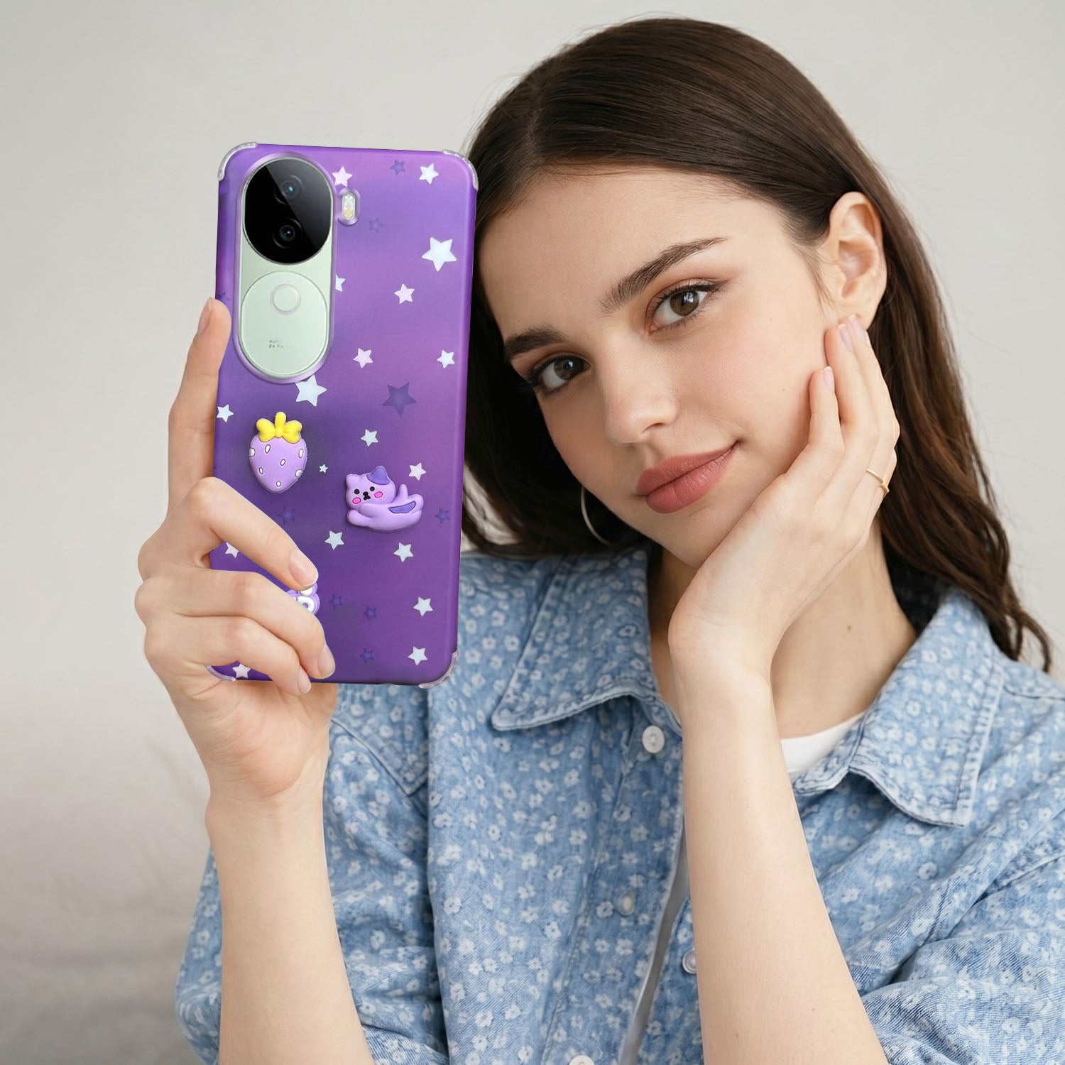 For Vivo V40e Back Cover Case (3D Cute Cartoons | Hard Back Side Soft | Matte Premium Finish | HD Printing)