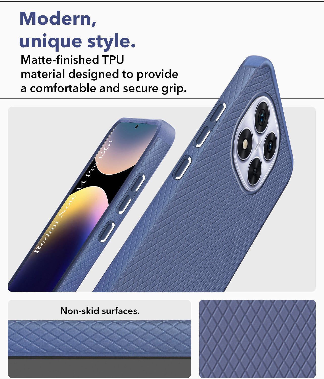 For Redmi Note 14 Pro Back Cover Case (Liquid Silicone | Side Grip | Camera Protection)