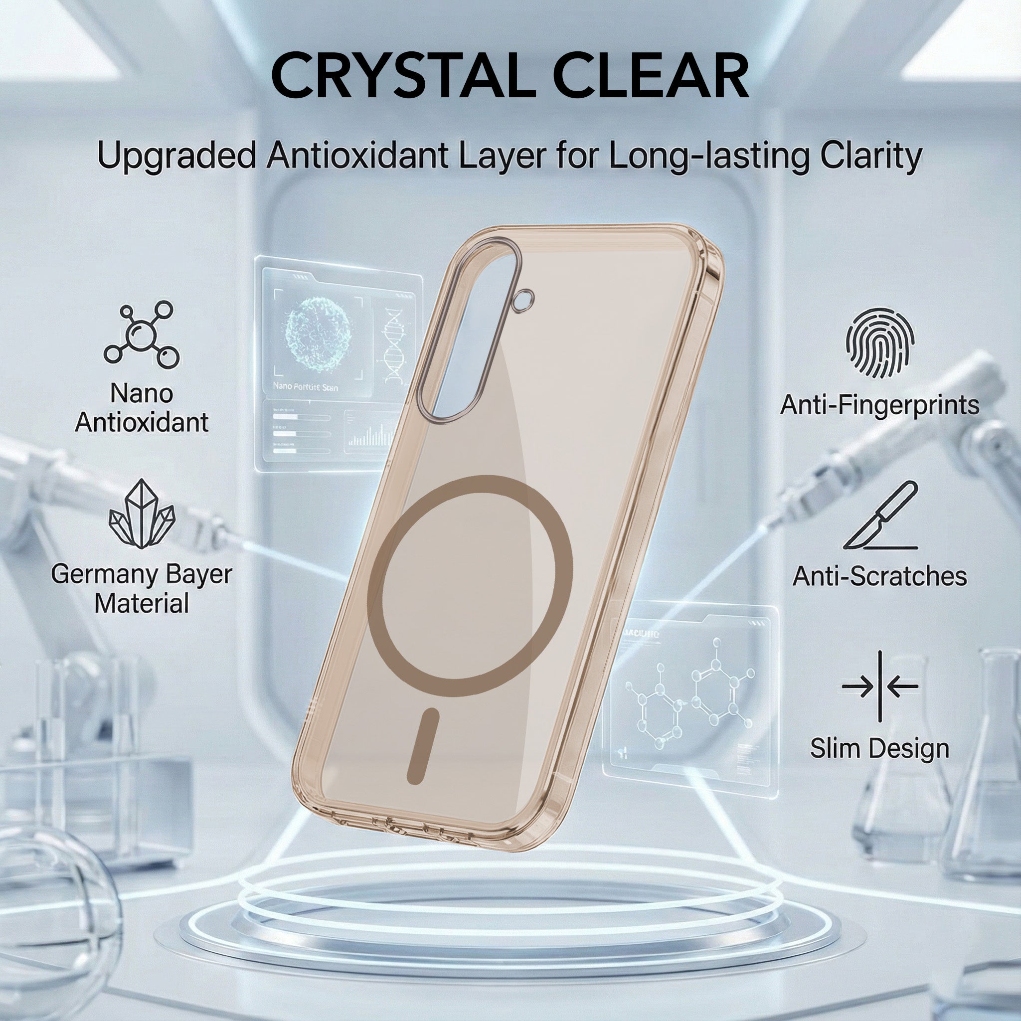 For Samsung Galaxy S24 FE Back Cover Case Lifetime Anti-Yellow MagSafe Compatible Clear (Sleek Hard Crystal | Shockproof and Camera Protection)