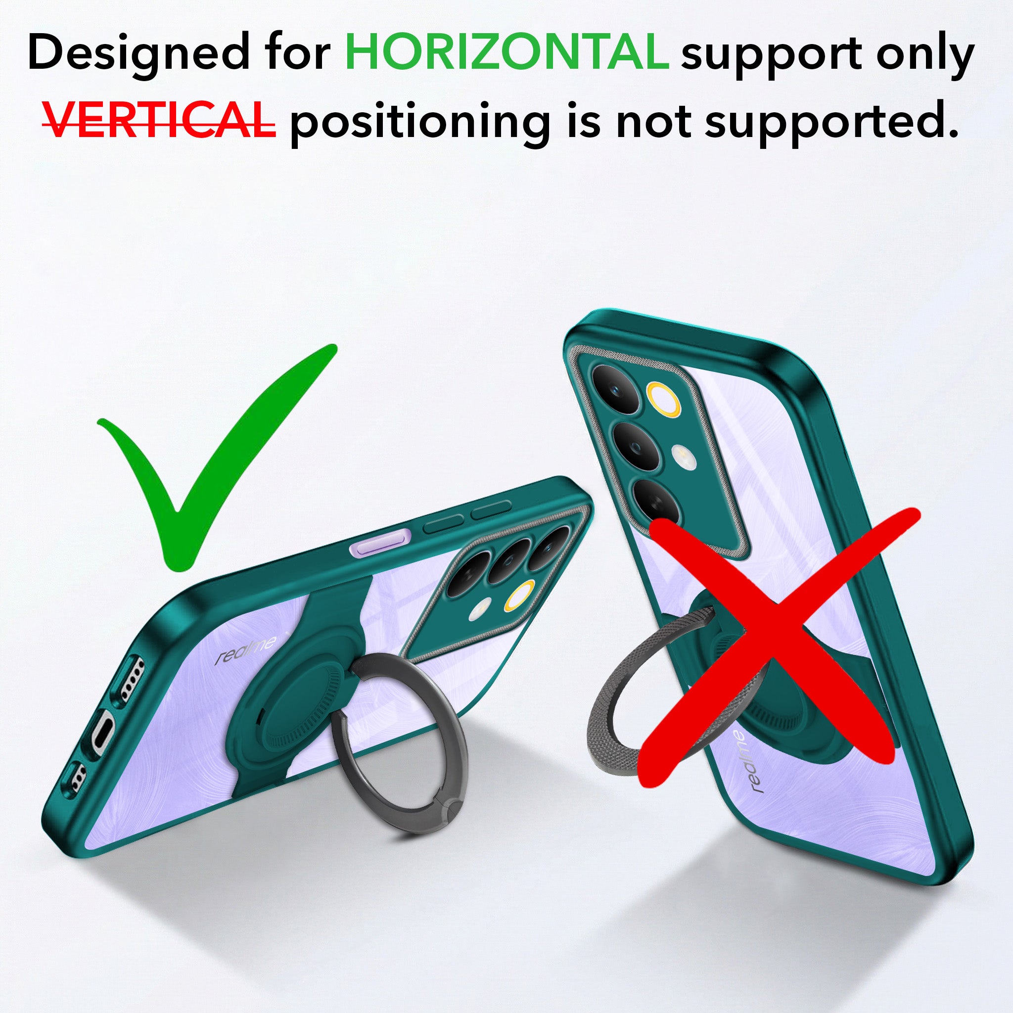 For Realme C85 5G | Realme Narzo 90x Back Cover Case with stand (Built-in Ring Holder Kickstand | Lifetime Anti Yellow | Camera Protection)
