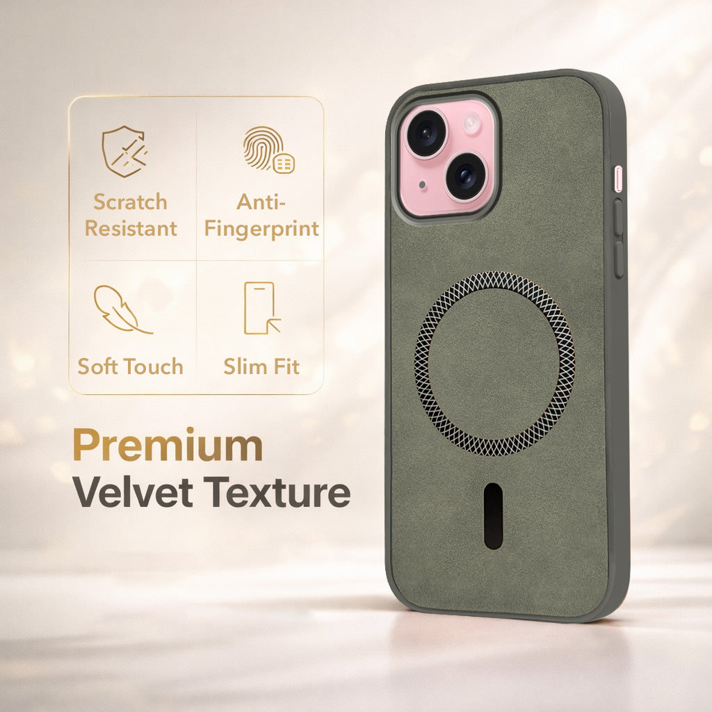 For Apple iPhone 15 Plus Back Cover Case (Sleek Leather Finish | MagSafe Compatible Wireless Charging | Camera Bump Protection)