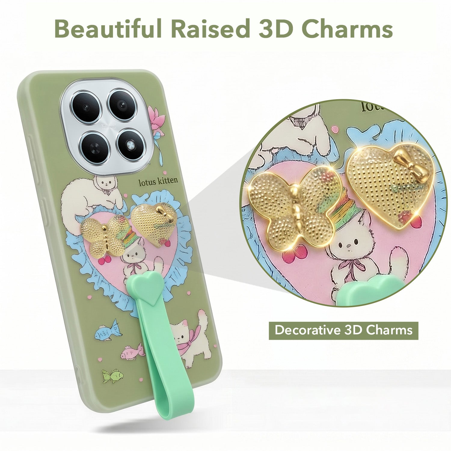 For Poco M8 5G Back Cover Case (3D Cute Heart Strap Holder | Camera Protection | Designer Girls Print)