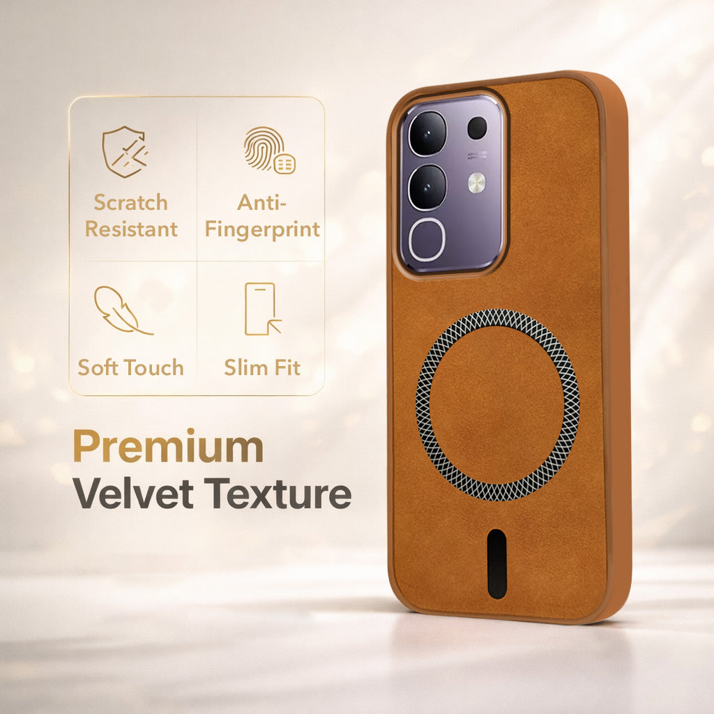 For Vivo T4x | Vivo Y31 Pro Back Cover Case Leather Finish (MagSafe Compatible Wireless Charging | Soft Touch | Camera Bump Protection)