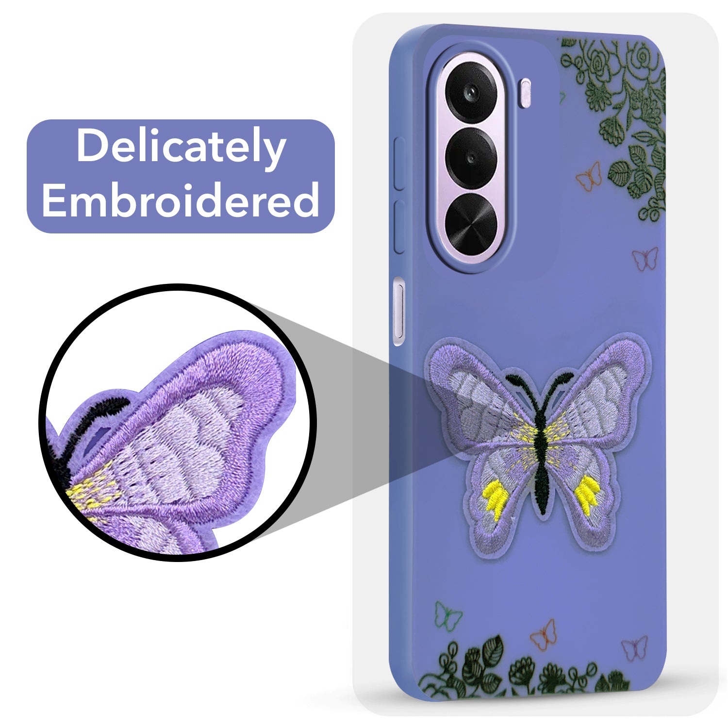 For  Realme P4x Back Cover Case (Soft Butterfly Embroidery | Women Teen Girls | Camera Protection| Matte Silicone)