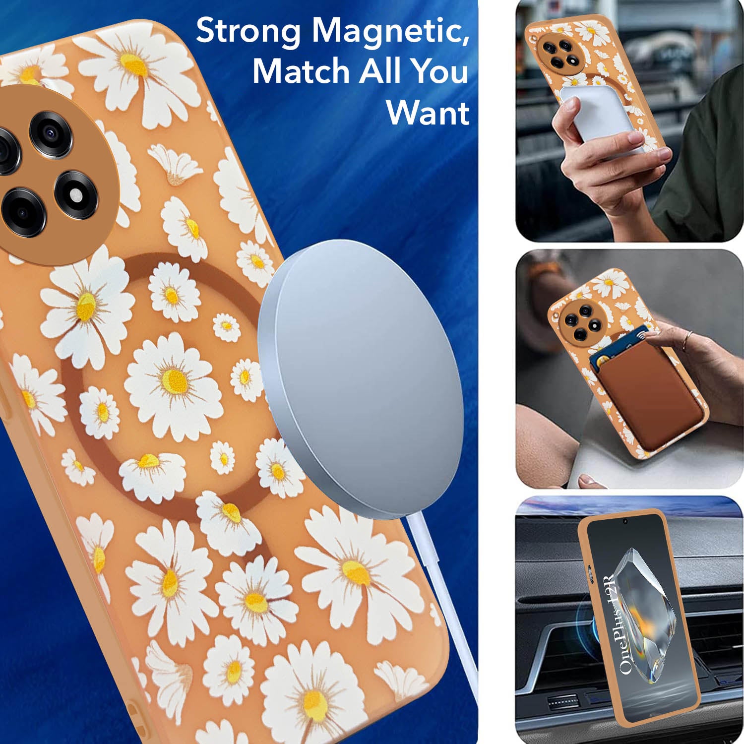 For OnePlus 12R 5G Back Cover Case (Cute Floral Design | Flower Print for Girls | MagSafe Compatible Wireless Charging)