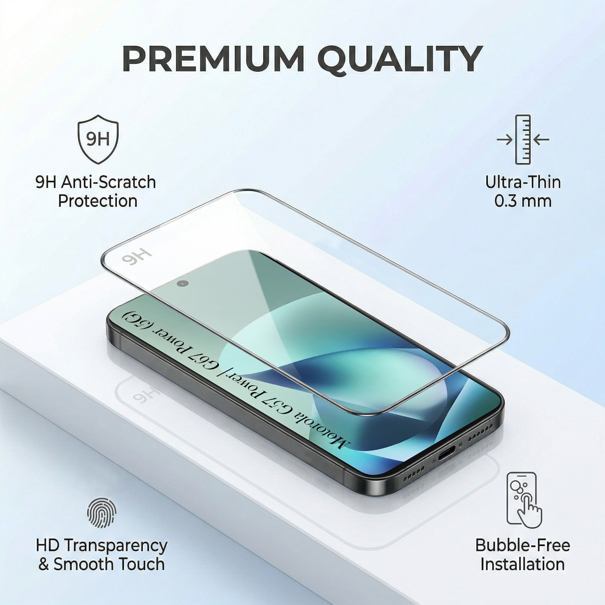 For Motorola Moto G67 Power | G57 Power Combo with Back Cover and 9H Tempered Glass (Textured Grip Design | Micro-Fiber Cloth Inside | Oleophobic Coating Screen Glass)