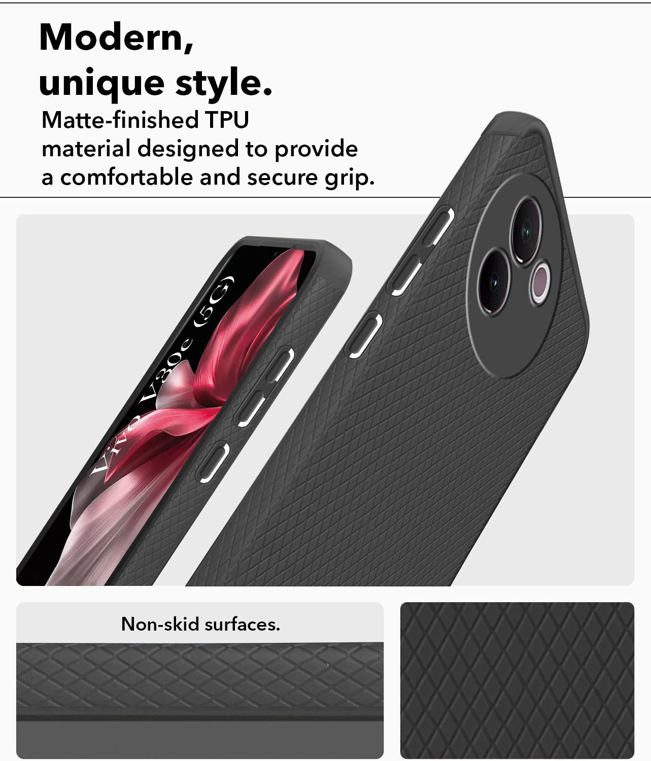 For Vivo V30e 5G Back Cover Case (Liquid Silicone | Side Grip | Camera Protection