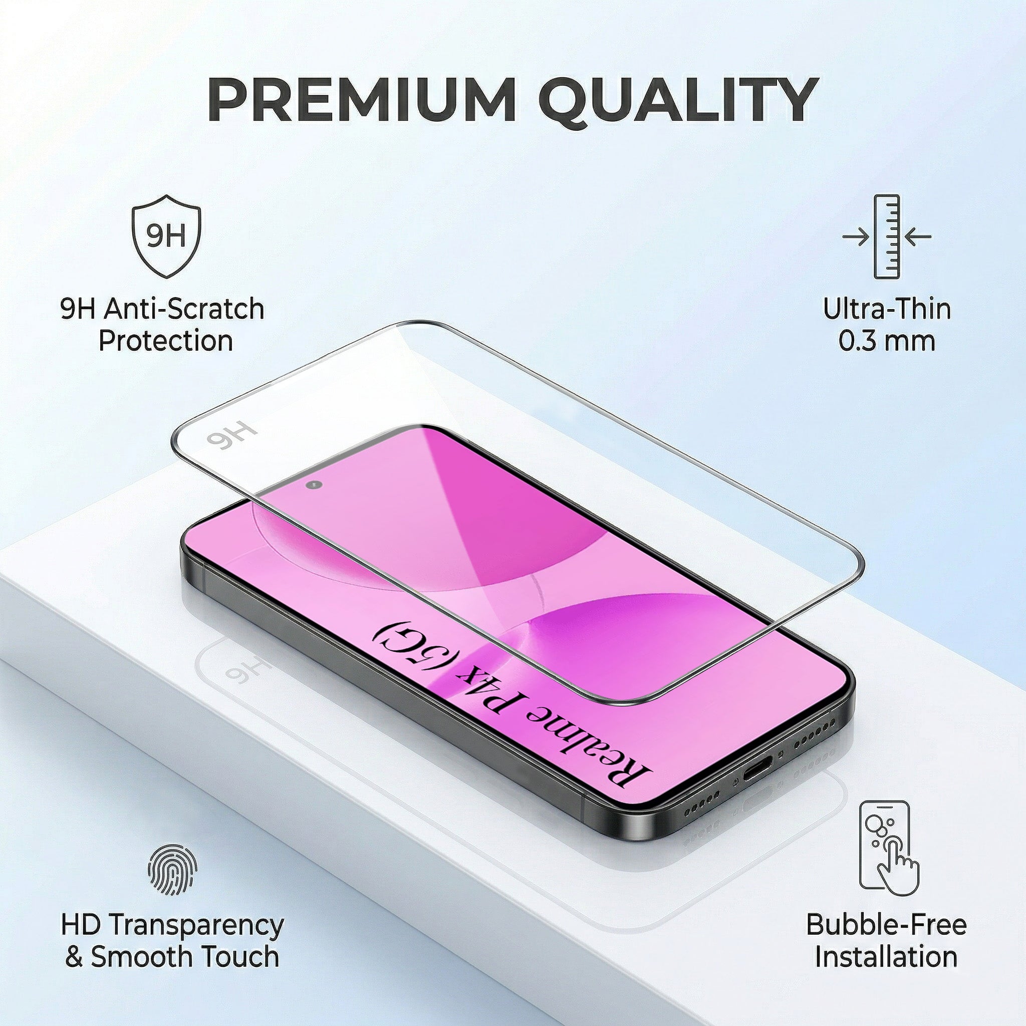 For Realme P4x Combo with Back Cover and 9H Tempered Glass (Textured Grip Design | Micro-Fiber Cloth Inside | Oleophobic Coating Screen Glass)