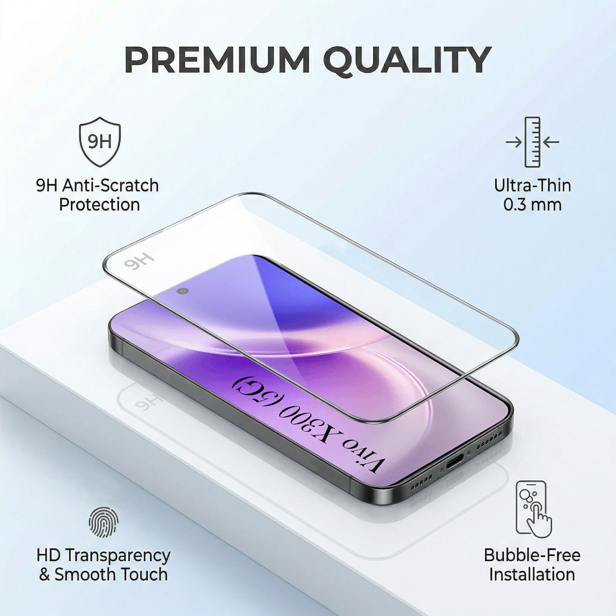 For Vivo X300 5G Combo with Back Cover and 9H Tempered Glass (Textured Grip Design | Micro-Fiber Cloth Inside | Oleophobic Coating Screen Glass)