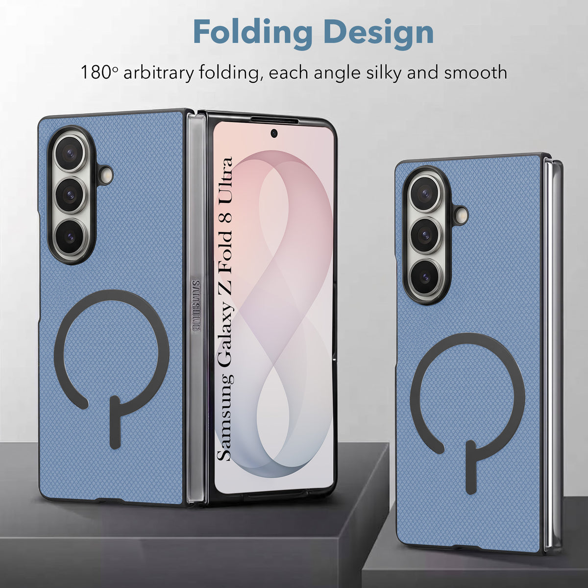 For Samsung Galaxy Z Fold 8 Ultra Premium Magnetic Back Cover Case (MagSafe Compatible | 180° Folding Design | Soft Microfiber Inner Lining | Textured Blue Finish)