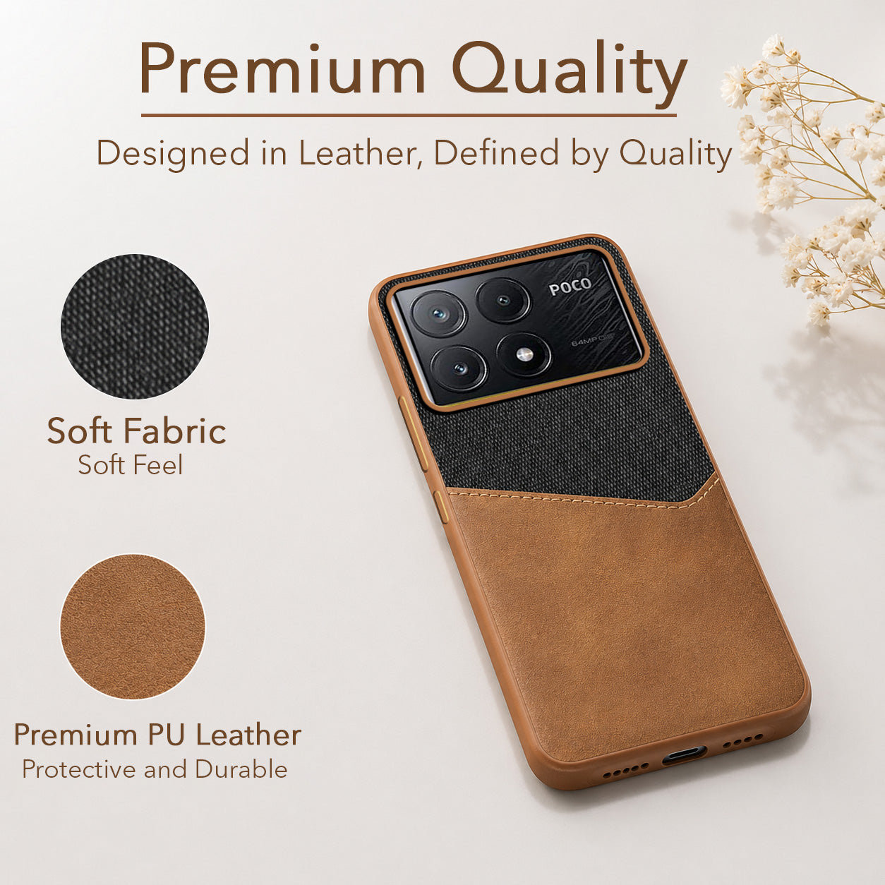 For Poco X6 Pro 5G Back Cover Case (Dual PU Leather Stitch | Professional Minimalist | Soft and Flexible)