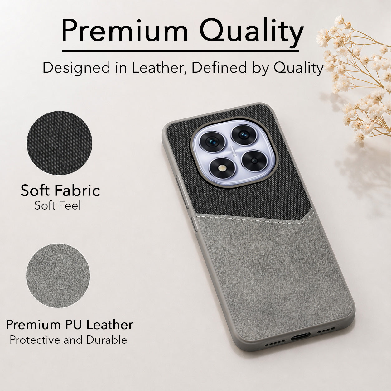 For Redmi Note 14 Pro Back Cover Case (Dual PU Leather Stitch | Professional Minimalist | Soft and Flexible)
