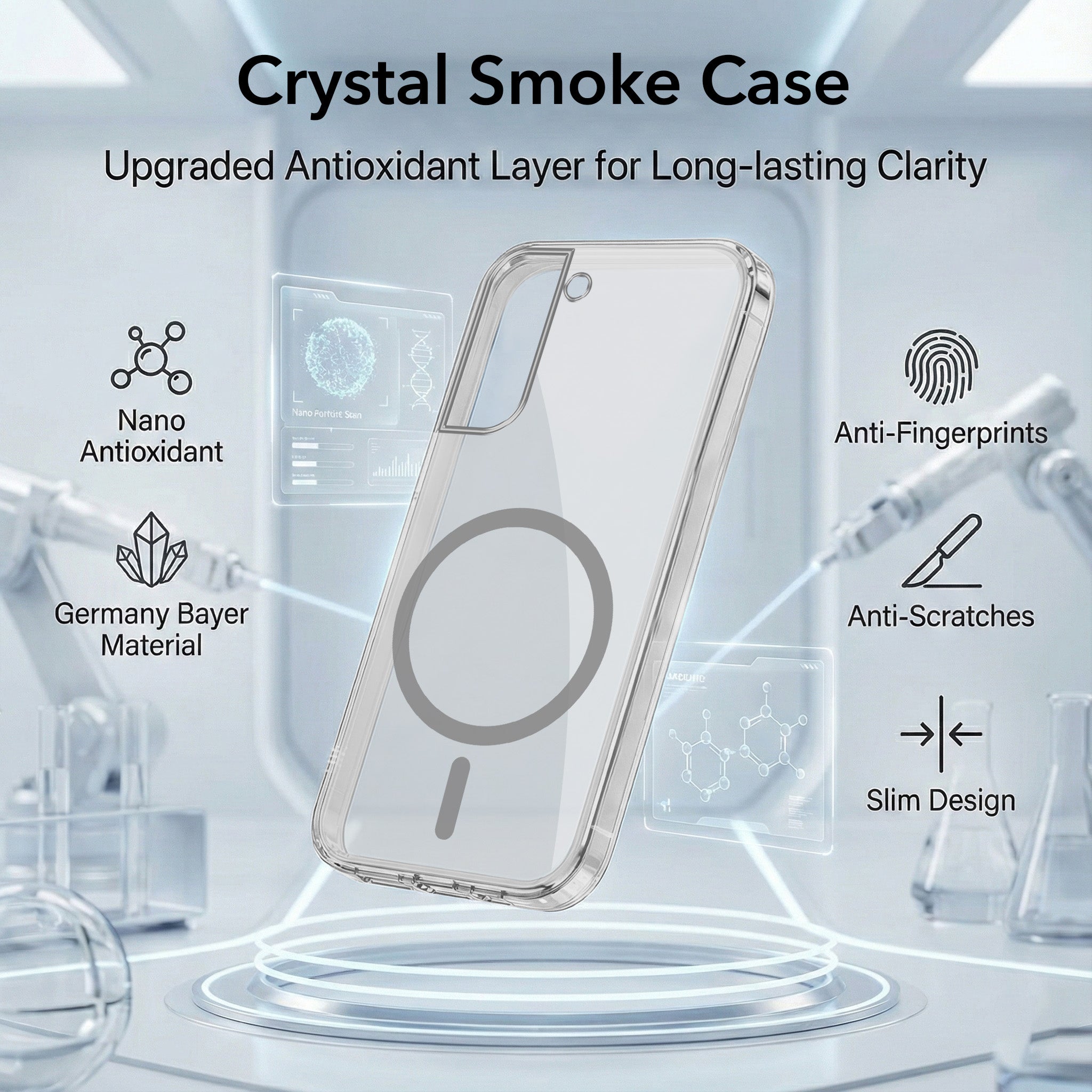 For Samsung Galaxy S22 5G Back Cover Case Lifetime Anti-Yellow MagSafe Compatible Clear(Sleek Hard Crystal | Shockproof and Camera Protection)