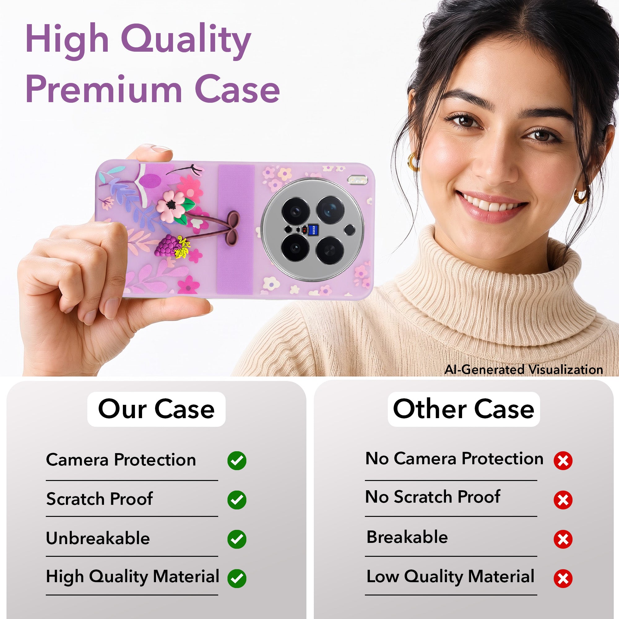 For Vivo X300 Pro Back Cover Case (3D Cute Cartoons | Hard Back Side Soft | Matte Premium Finish | HD Printing) (Copy)