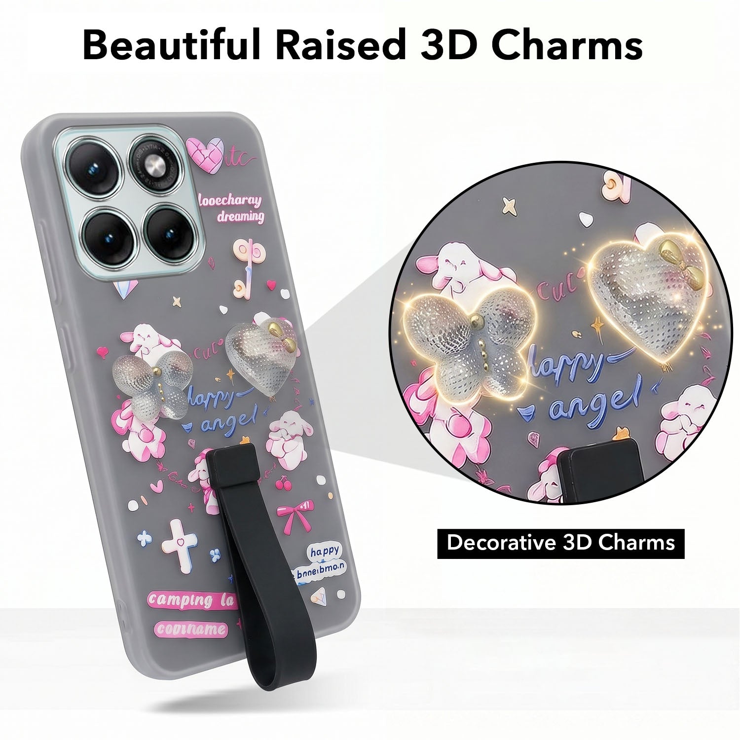 For Motorola Moto Edge 70 Fusion Back Cover Case (3D Cute Heart Strap Holder | Camera Protection | Designer Girls Print)
