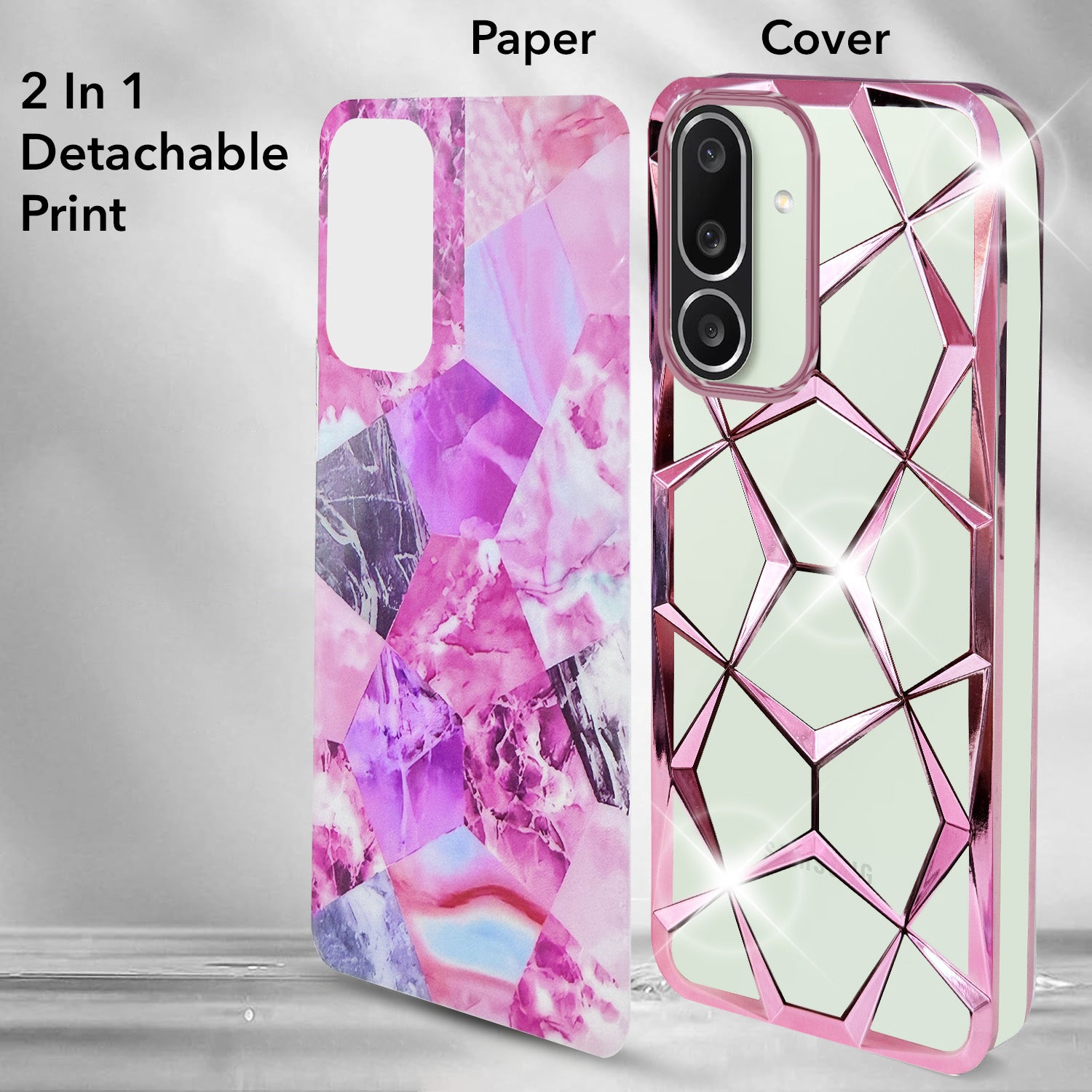 For Samsung Galaxy M56 | Samsung Galaxy F56 Back Cover Case Compatible 3D Silicone (Dual Design Glitter Sparkle and Detachable Diamond Print Case | Soft and Flexible)